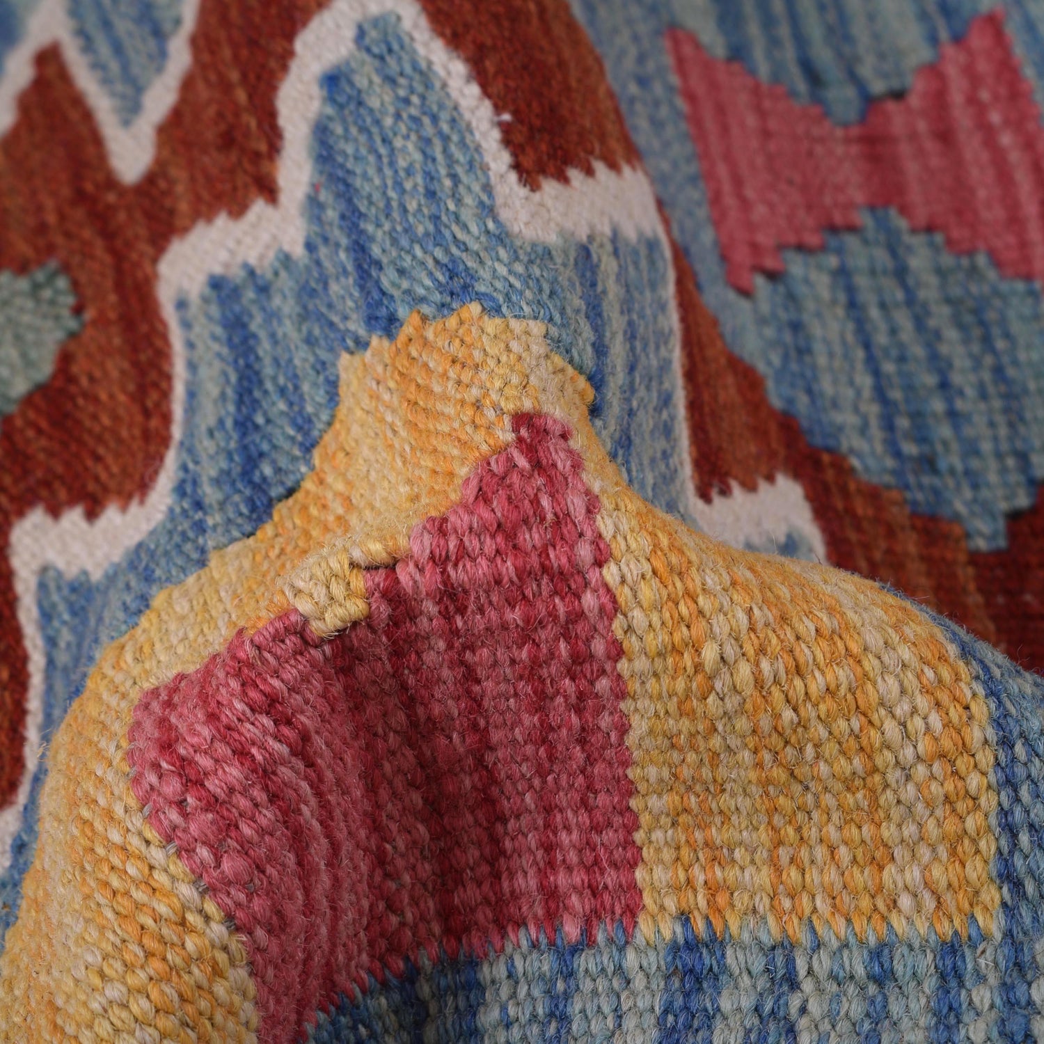 Colorful Flat-Weave Wool Kilim Runner 2' 0" x 6' 10" ft / 62 x 208 cm - No. B30465