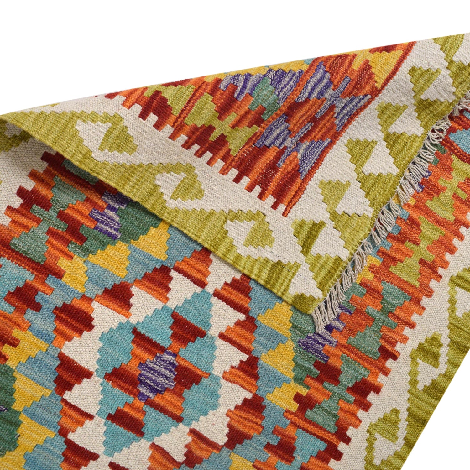 Colorful Flat-Weave Wool Kilim Runner 2' 3" x 6' 6" ft / 68 x 198 cm - No. B30470