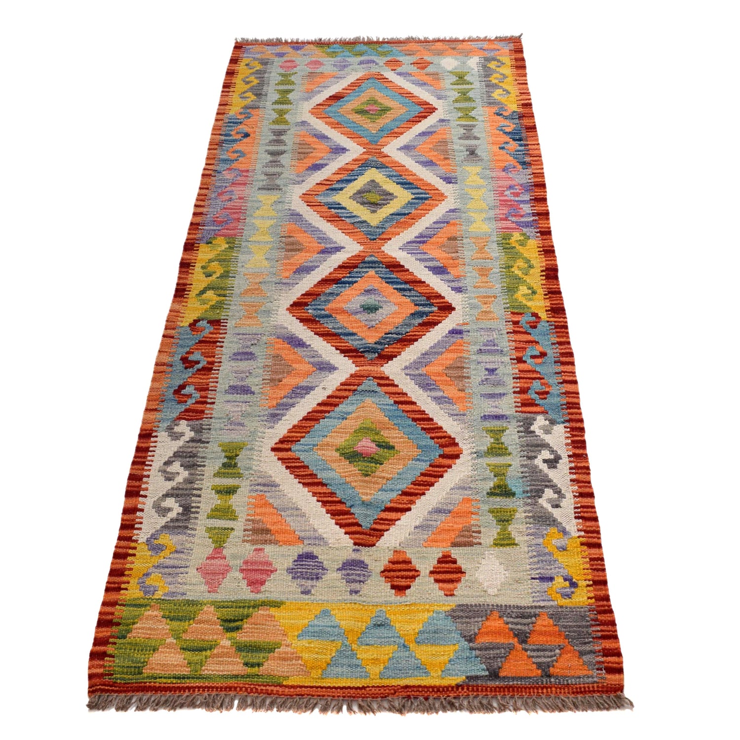 Hand Woven Wool Kelim Runner 2' 2" x 6' 2" ft / 67 x 189 cm - No. B30476
