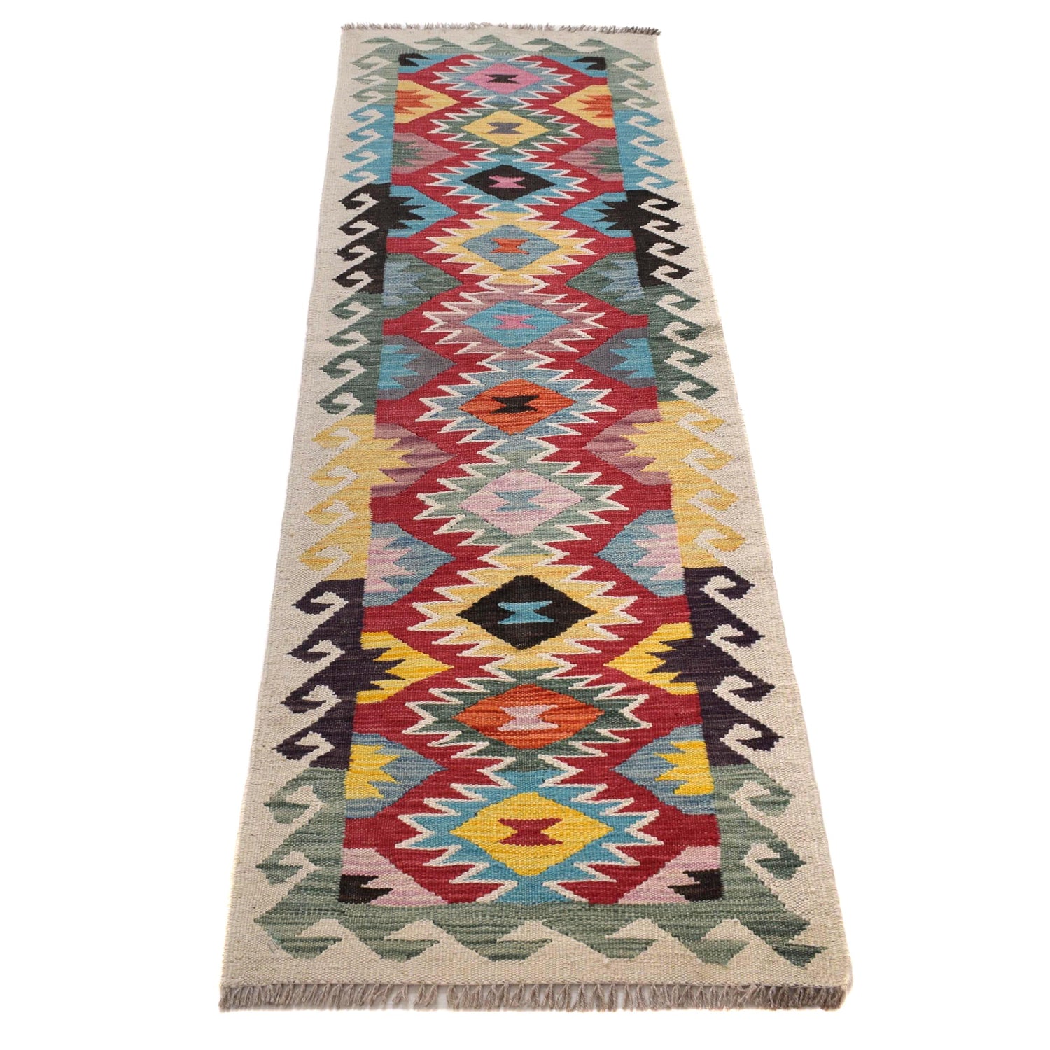 Handmade Turkish Design Wool Kilim Runner 1' 11" x 6' 7" ft / 58 x 200 cm - No. B30477