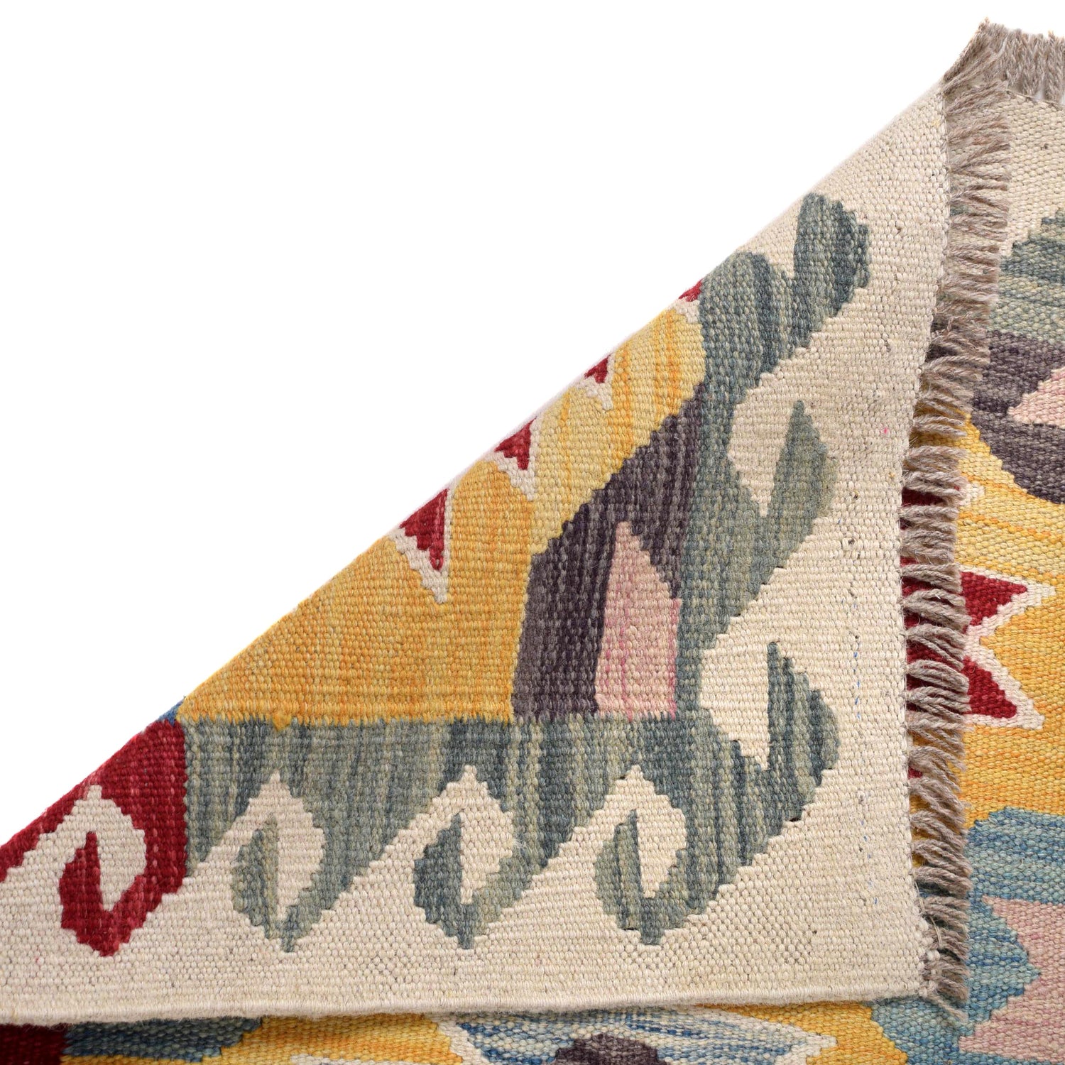 Colorful Flat-Weave Wool Kilim Runner 2' 2" x 6' 7" ft / 66 x 201 cm - No. B30493