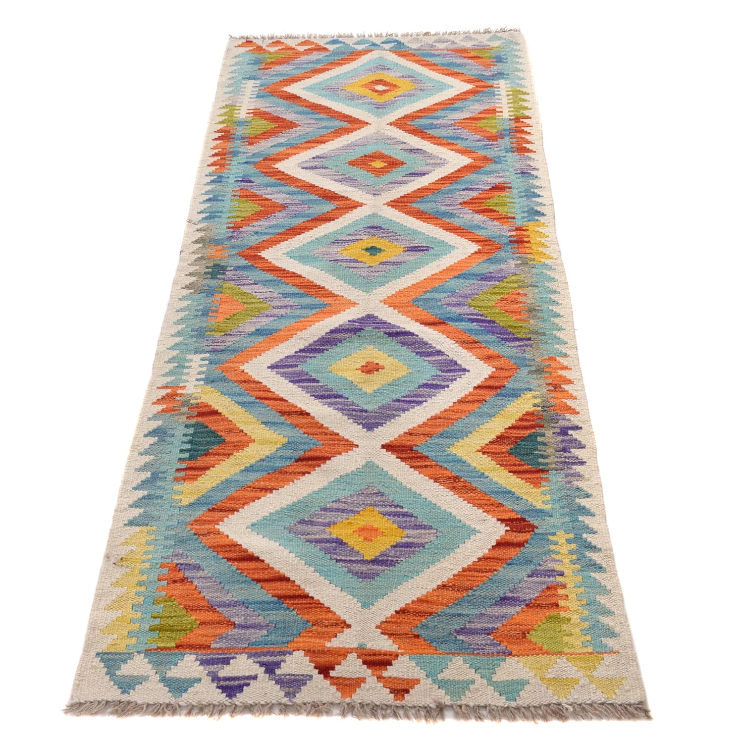 Handmade Turkish Design Wool Kilim Runner 2' 2" x 6' 3" ft / 67 x 191 cm - No. B30518