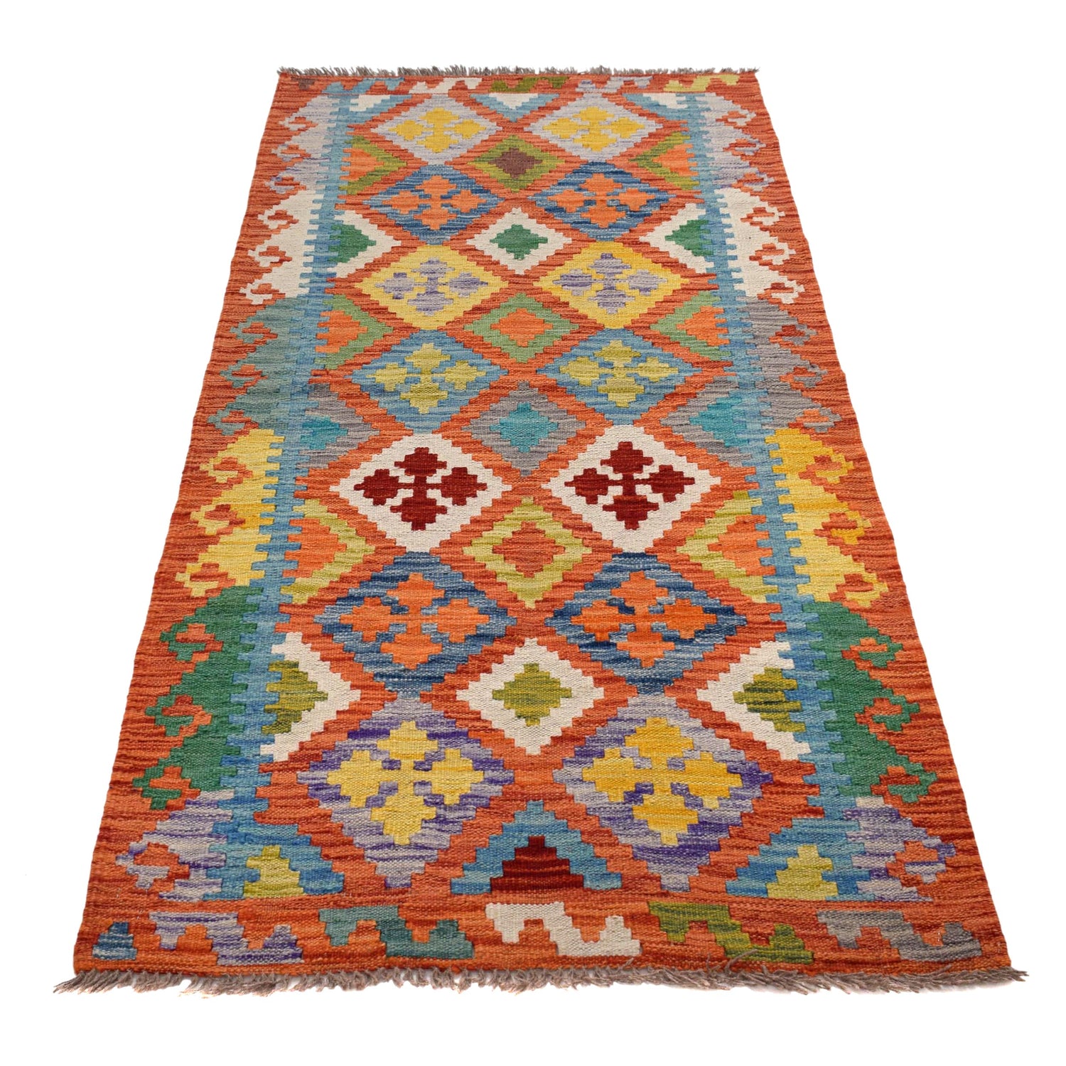 Hand Knotted Flatweave Kilim Runner 2' 8" x 6' 4" ft / 81 x 193 cm - No. B30523