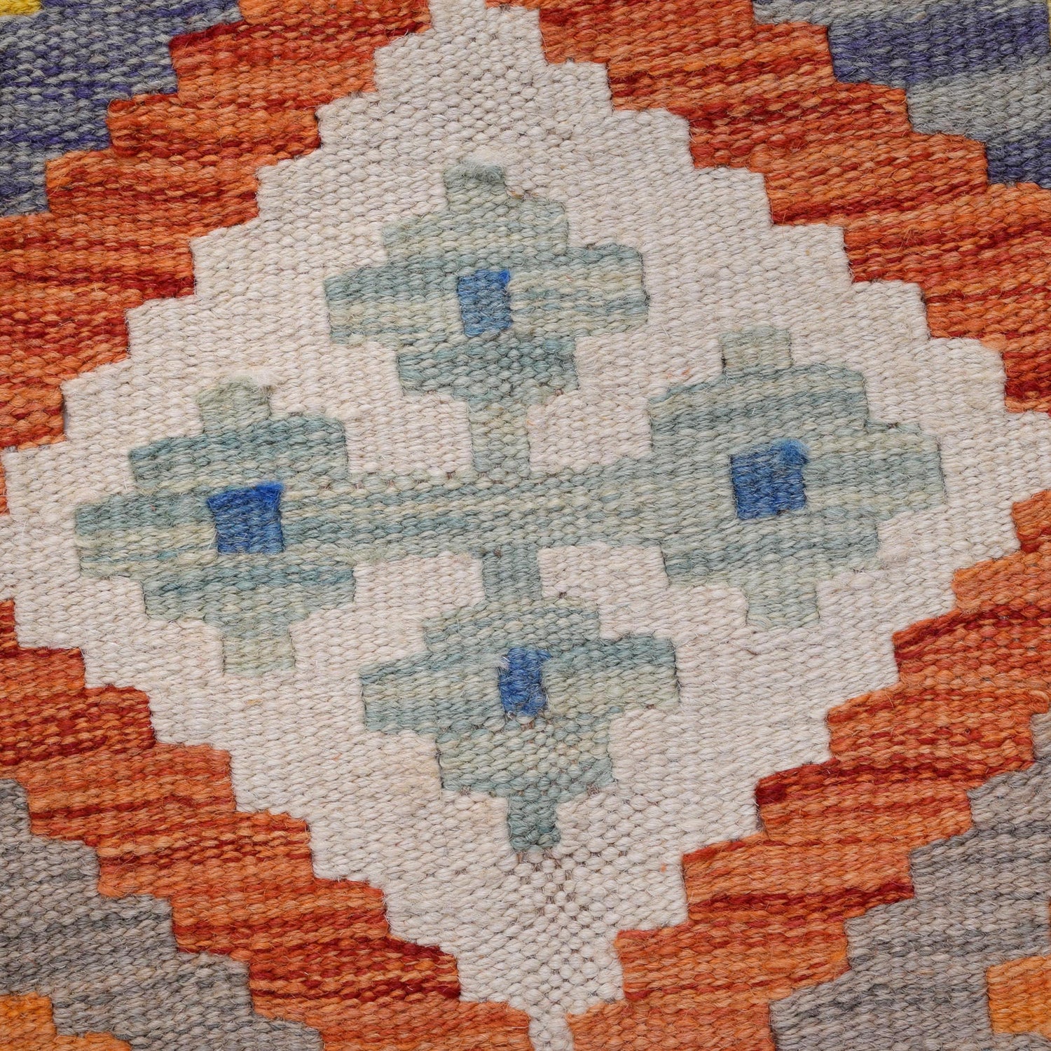 Colorful Flat-Weave Wool Kilim Runner 2' 8" x 6' 6" ft / 82 x 197 cm - No. B30539