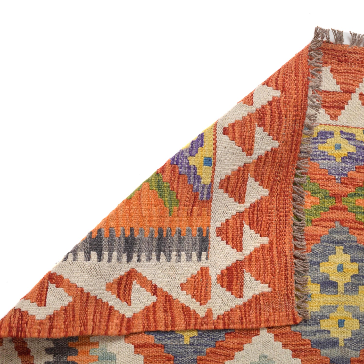 Colorful Flat-Weave Wool Kilim Runner 2' 8" x 6' 6" ft / 82 x 197 cm - No. B30539