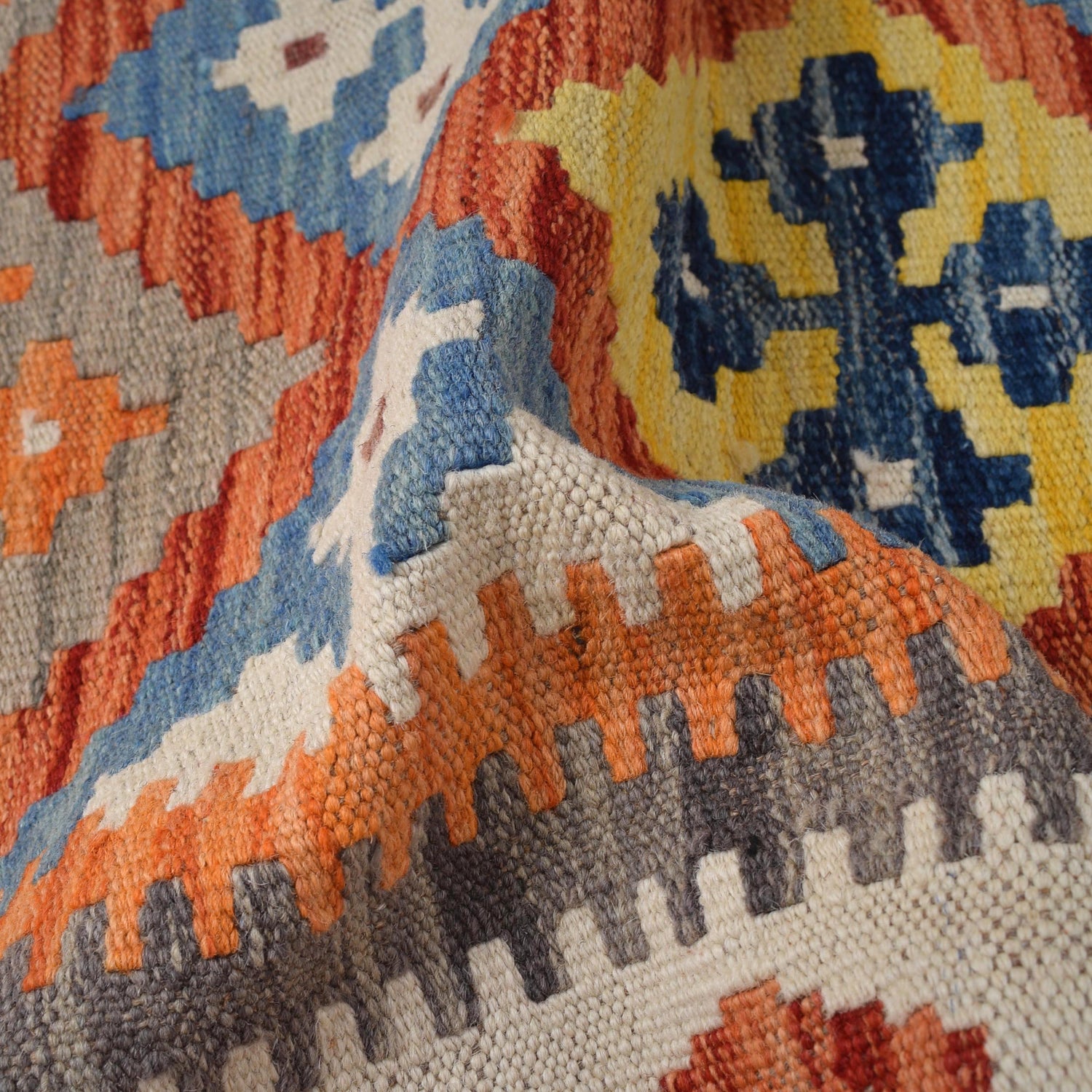 Colorful Flat-Weave Wool Kilim Runner 2' 8" x 6' 6" ft / 82 x 197 cm - No. B30539