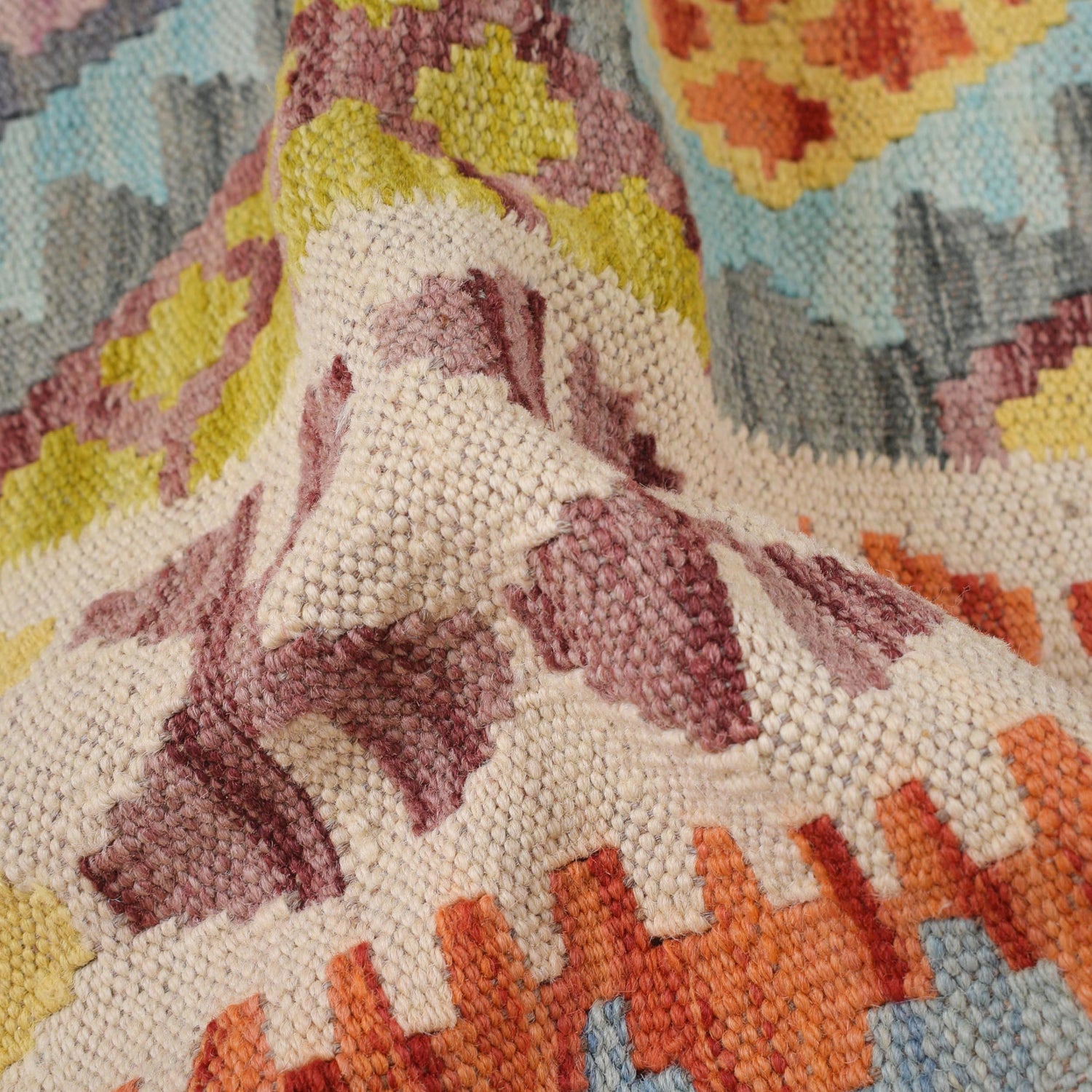 Colorful Flat-Weave Wool Kilim Runner 2' 8" x 6' 10" ft / 82 x 209 cm - No. B30541