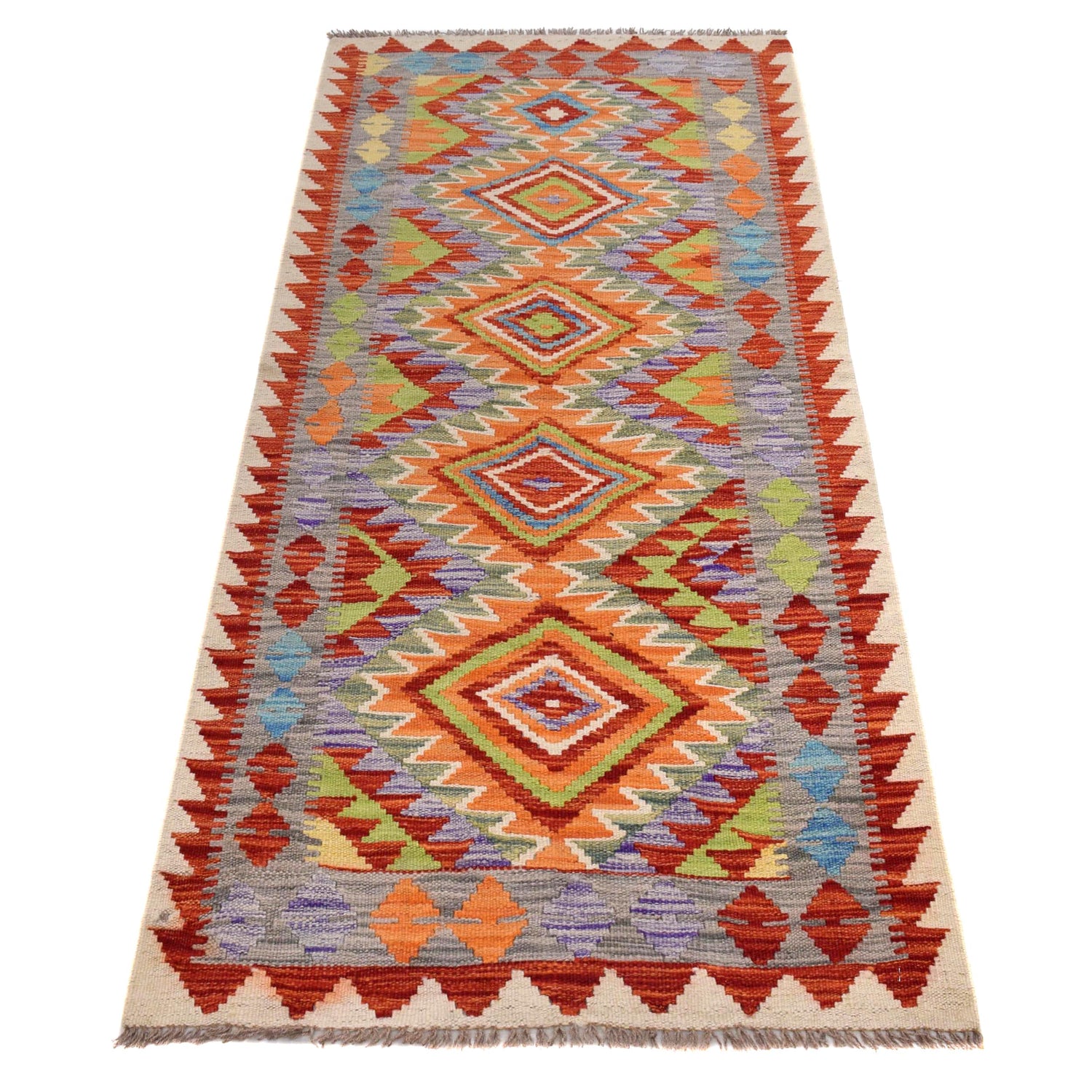 Hand Knotted Afghan Style Kilim Runner 2' 5" x 6' 2" ft / 74 x 189 cm - No. B30544