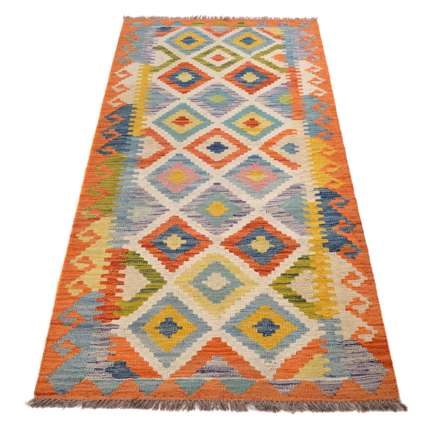Hand Woven Wool Kelim Runner 2' 8" x 6' 9" ft / 81 x 205 cm - No. B30551