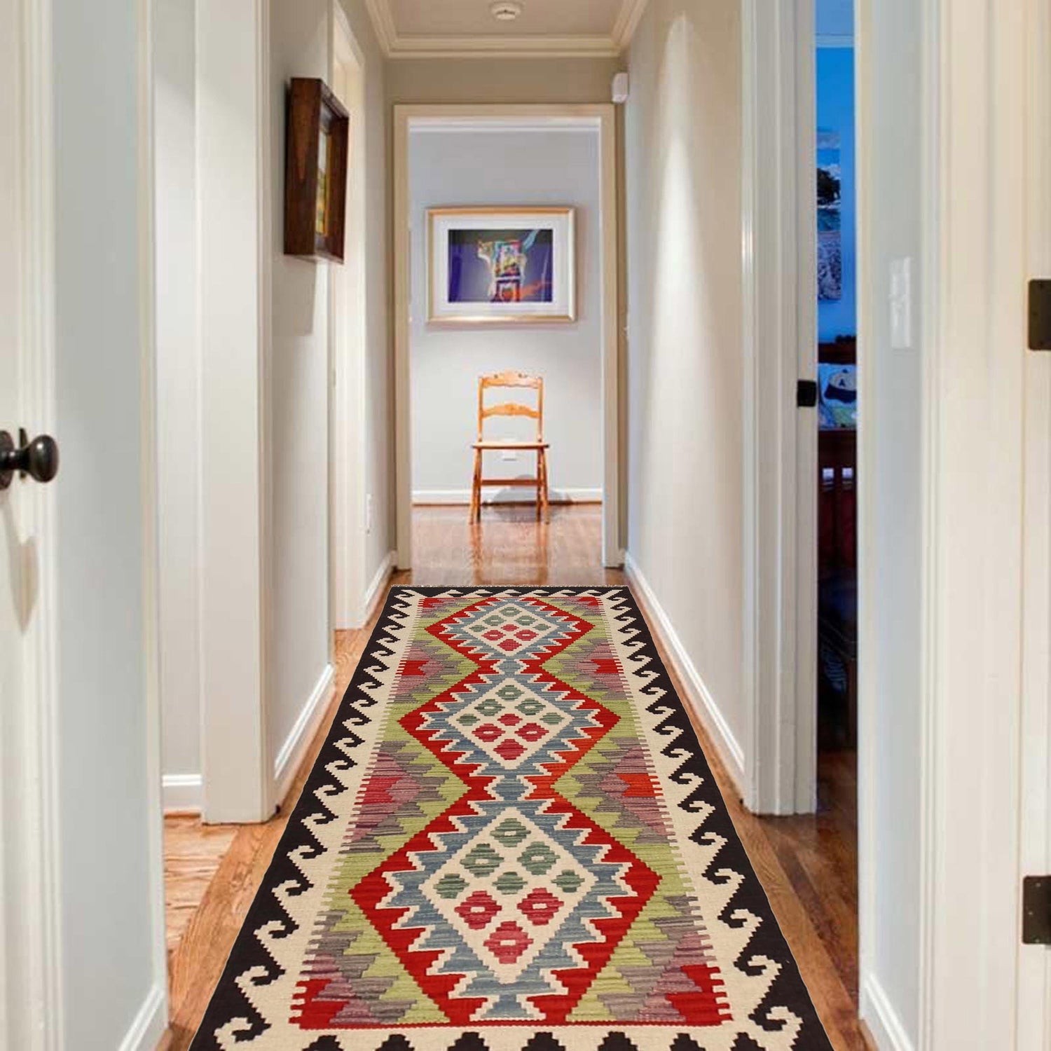 Hand Knotted Flatweave Kilim Runner 2' 3" x 5' 3" ft / 68 x 160 cm - No. B30603