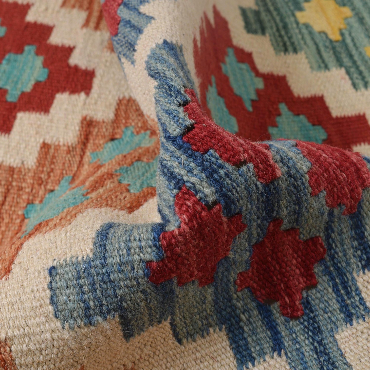 Colorful Flat-Weave Wool Kilim Runner 1' 9" x 5' 7" ft / 53 x 170 cm - No. B30610