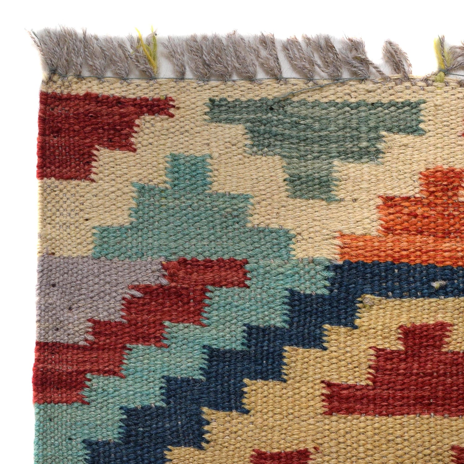 Colorful Flat-Weave Wool Kilim Runner 1' 8" x 4' 9" ft / 52 x 145 cm - No. B30623