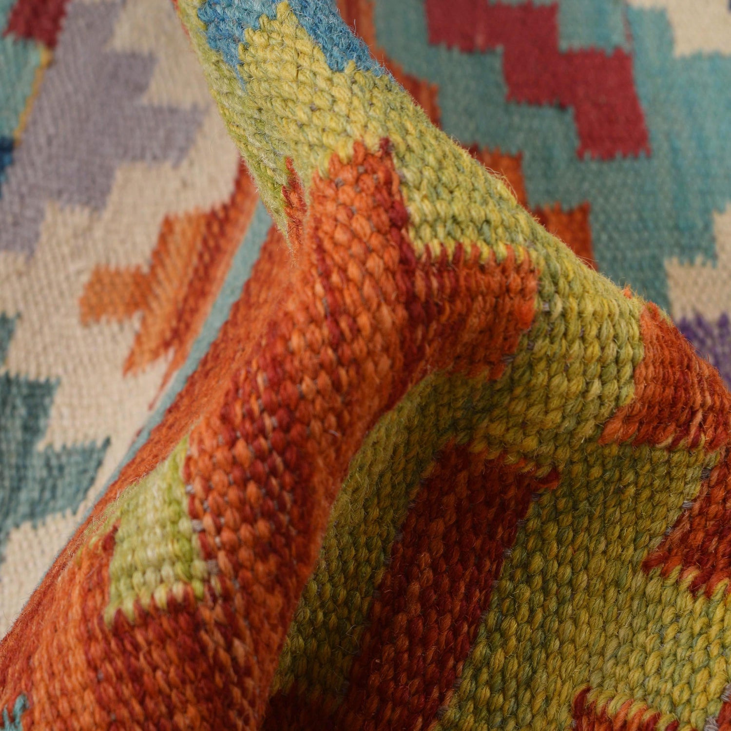 Colorful Flat-Weave Wool Kilim Runner 1' 8" x 4' 9" ft / 52 x 145 cm - No. B30623