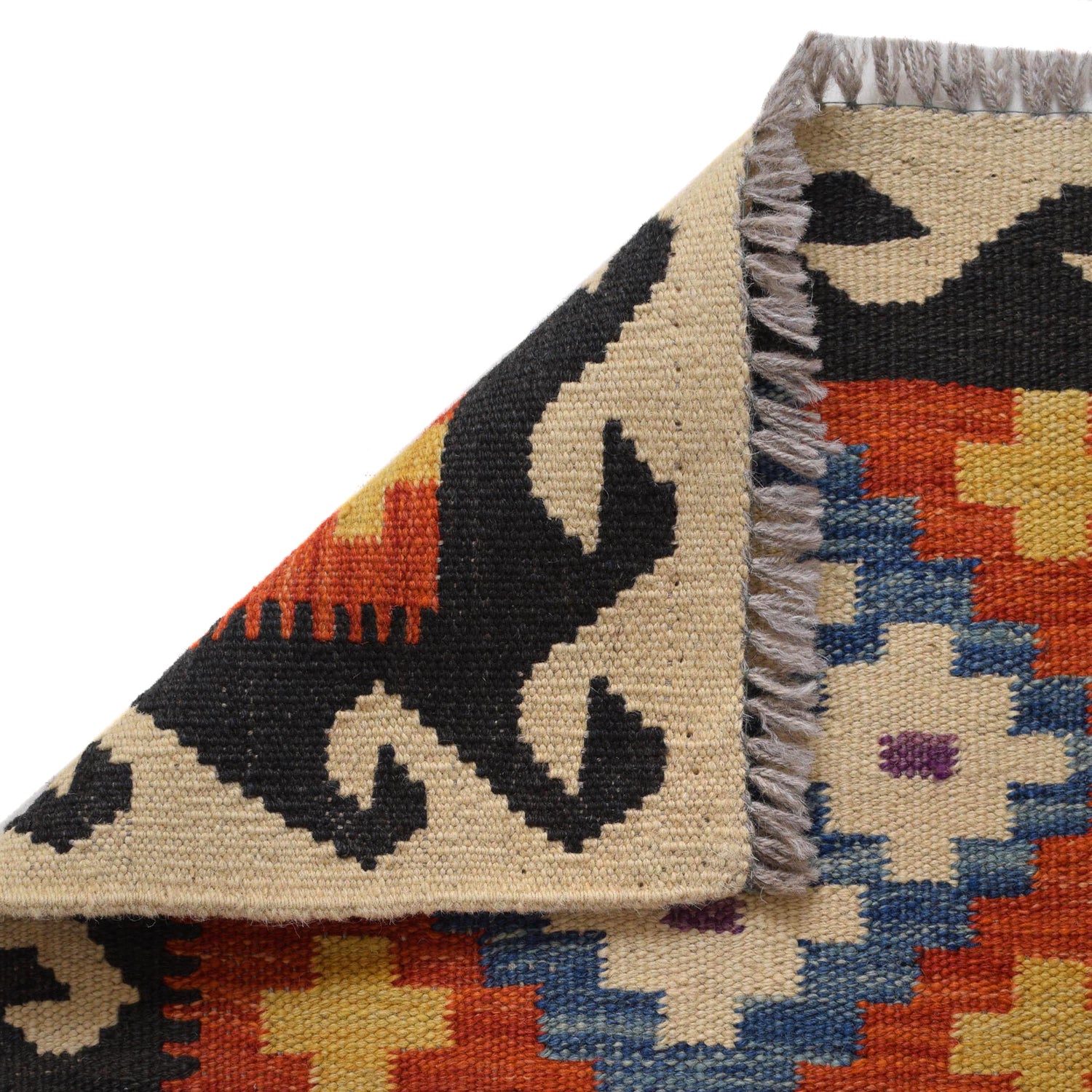 Colorful Flat-Weave Wool Kilim Runner 1' 8" x 4' 11" ft / 51 x 149 cm - No. B30624