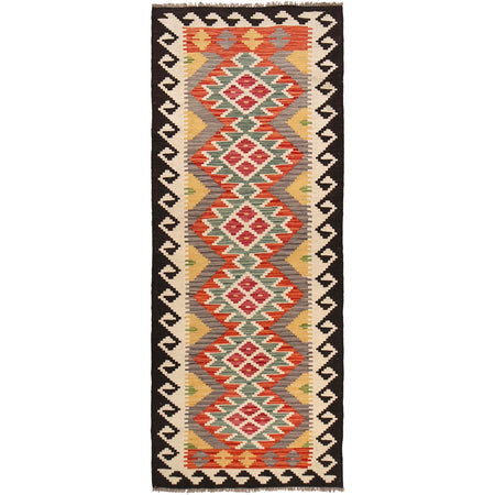 Hand Knotted Afghan Style Kilim Runner 2' 9" x 8' 0" ft / 85 x245 cm - No. B30630