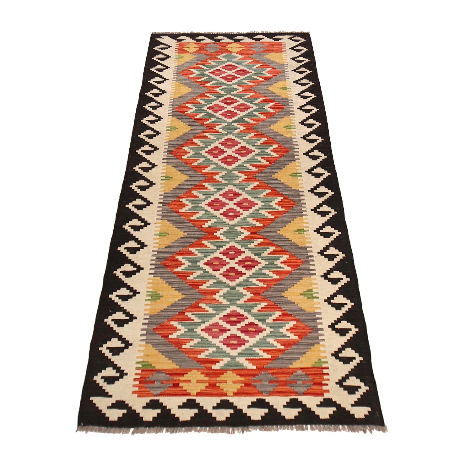 Hand Knotted Afghan Style Kilim Runner 2' 9" x 8' 0" ft / 85 x245 cm - No. B30630