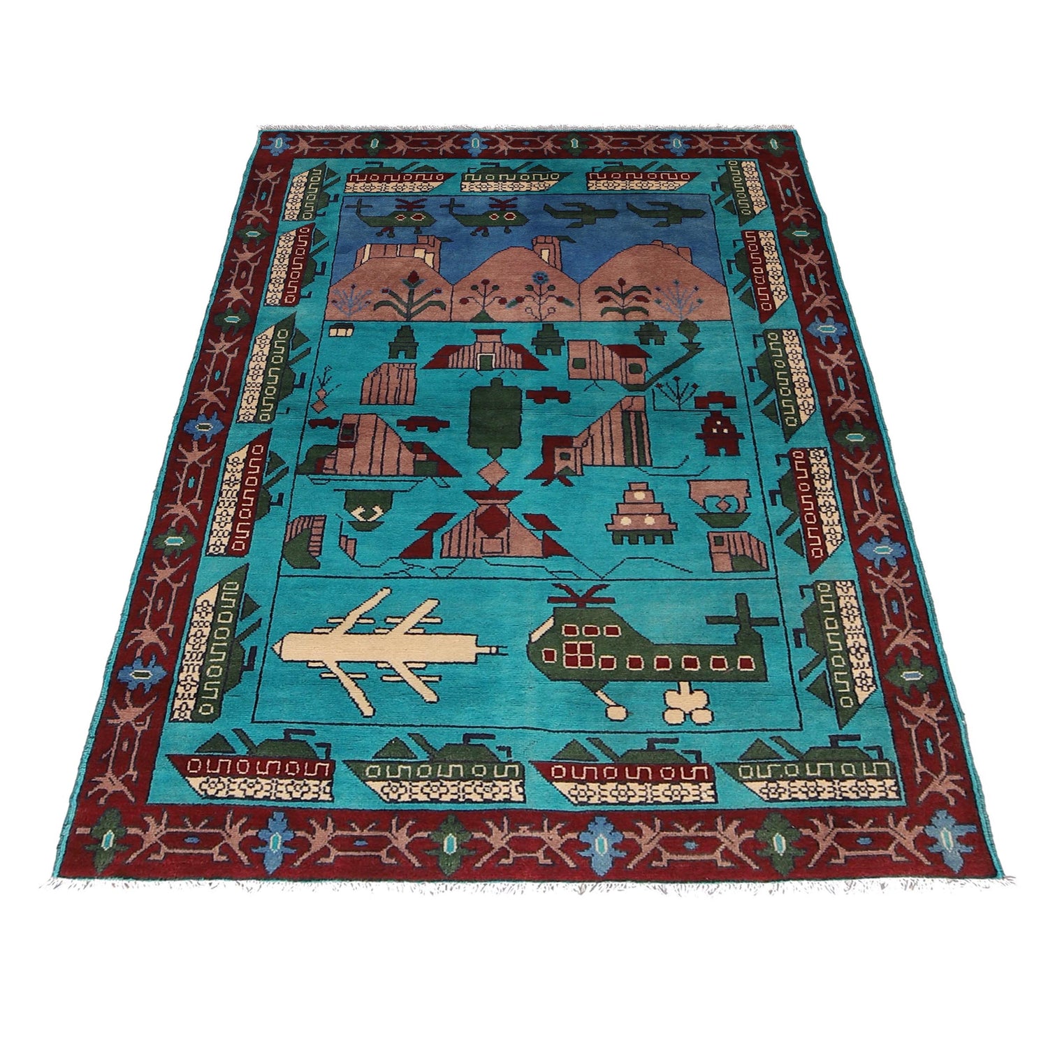Handcrafted Afghan War Rug 4' 0" x 6' 0" ft / 121 x 183 cm - No. B30664