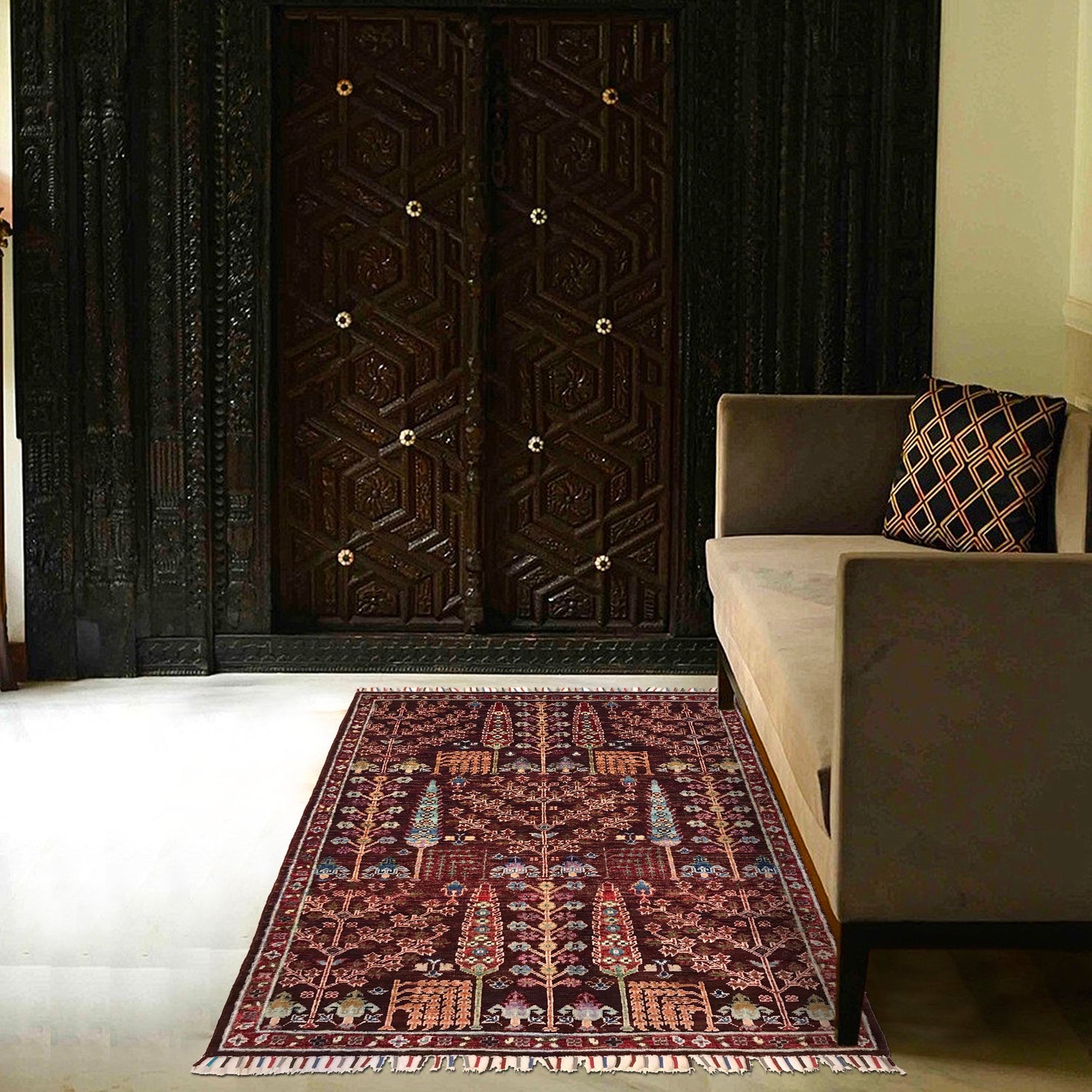 Hand Knotted Modern Tree of Life Rug 3' 5" x 5' 0" ft / 104 x 153 cm - No. B31328