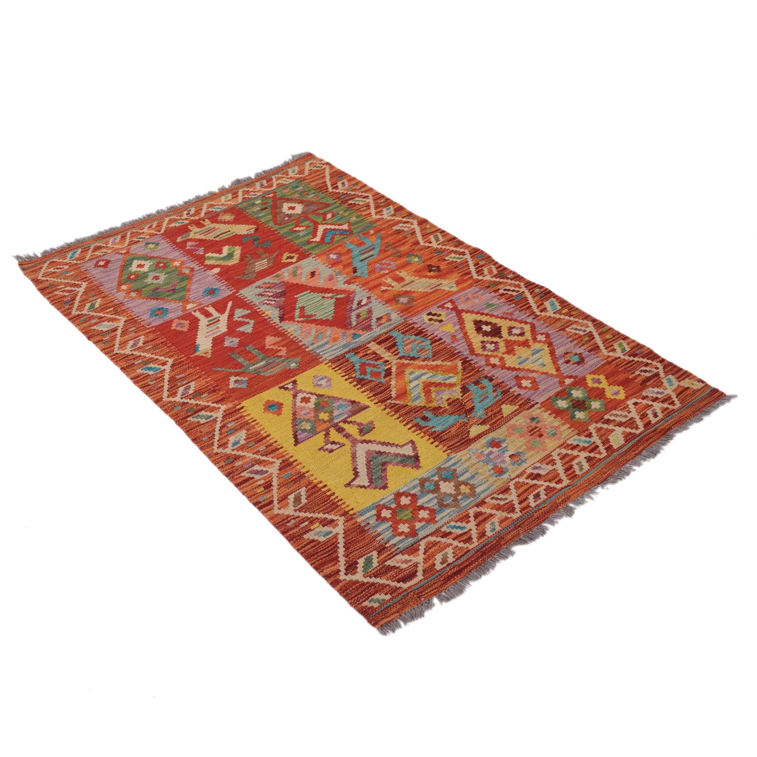 Handmade Turkish Design Wool Kilim 3' 2" x 4' 9" ft / 96 x 146 cm - No. B31915