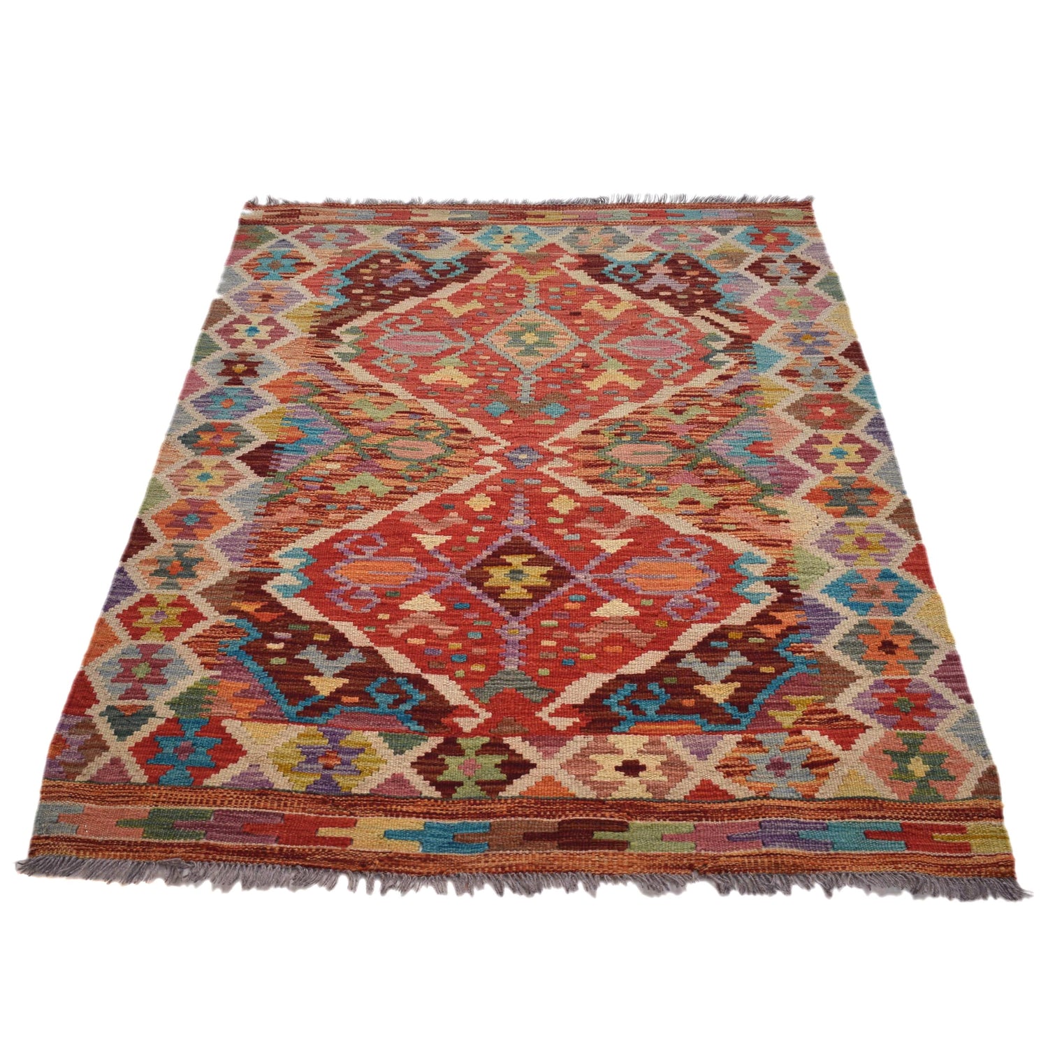 Handmade Afghan Vegetable Kilim 3' 5" x 4' 8" ft / 105 x 143 cm - No. B31925