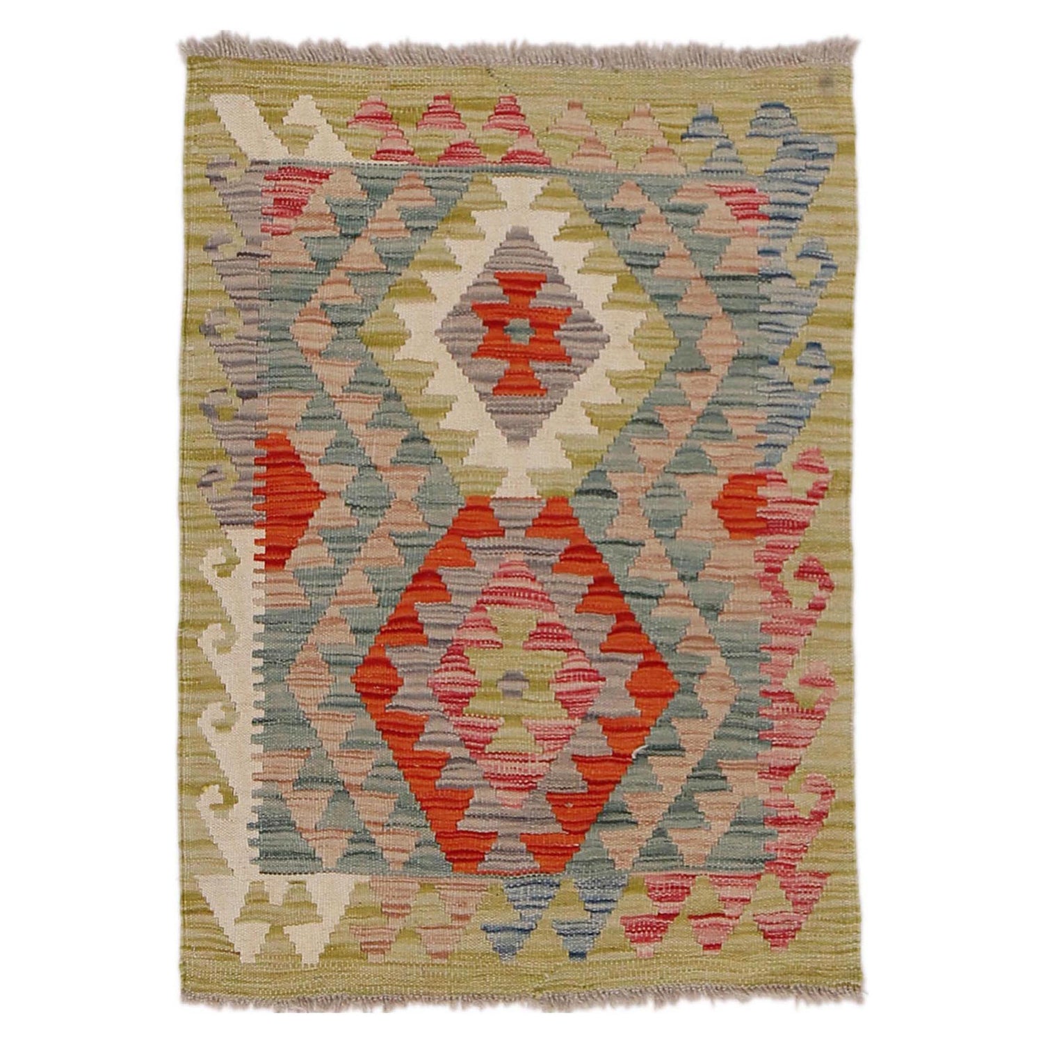 Handmade Afghan Vegetable Kilim 2' 2" x 3' 0" ft / 66 x 91 cm - No. B31960