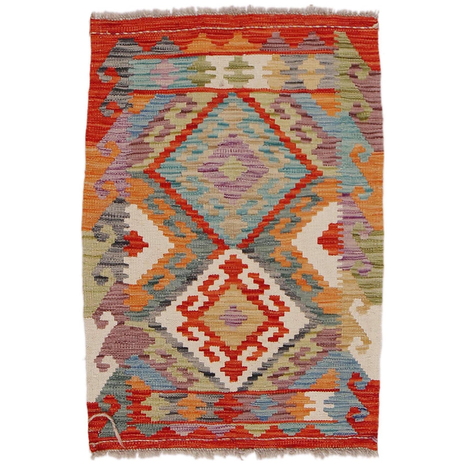Handmade Afghan Vegetable Kilim 2' 1" x 3' 1" ft / 63 x 94 cm - No. B32032