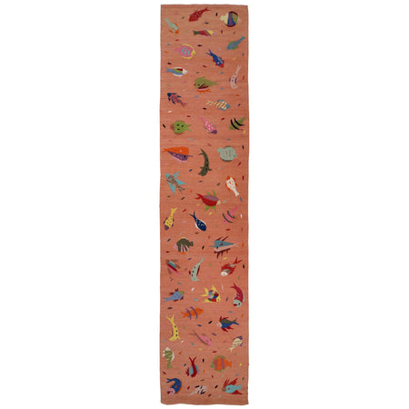 Hand Made Embroidery Kilim 2' 8" x 12' 10" ft / 82 x 392 cm - No. B32076