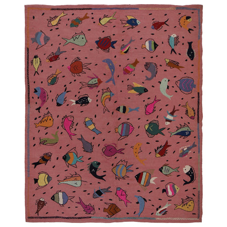 Hand Made Embroidery Kilim 6' 2" x 7' 11" ft / 189 x 242 cm - No. B32077