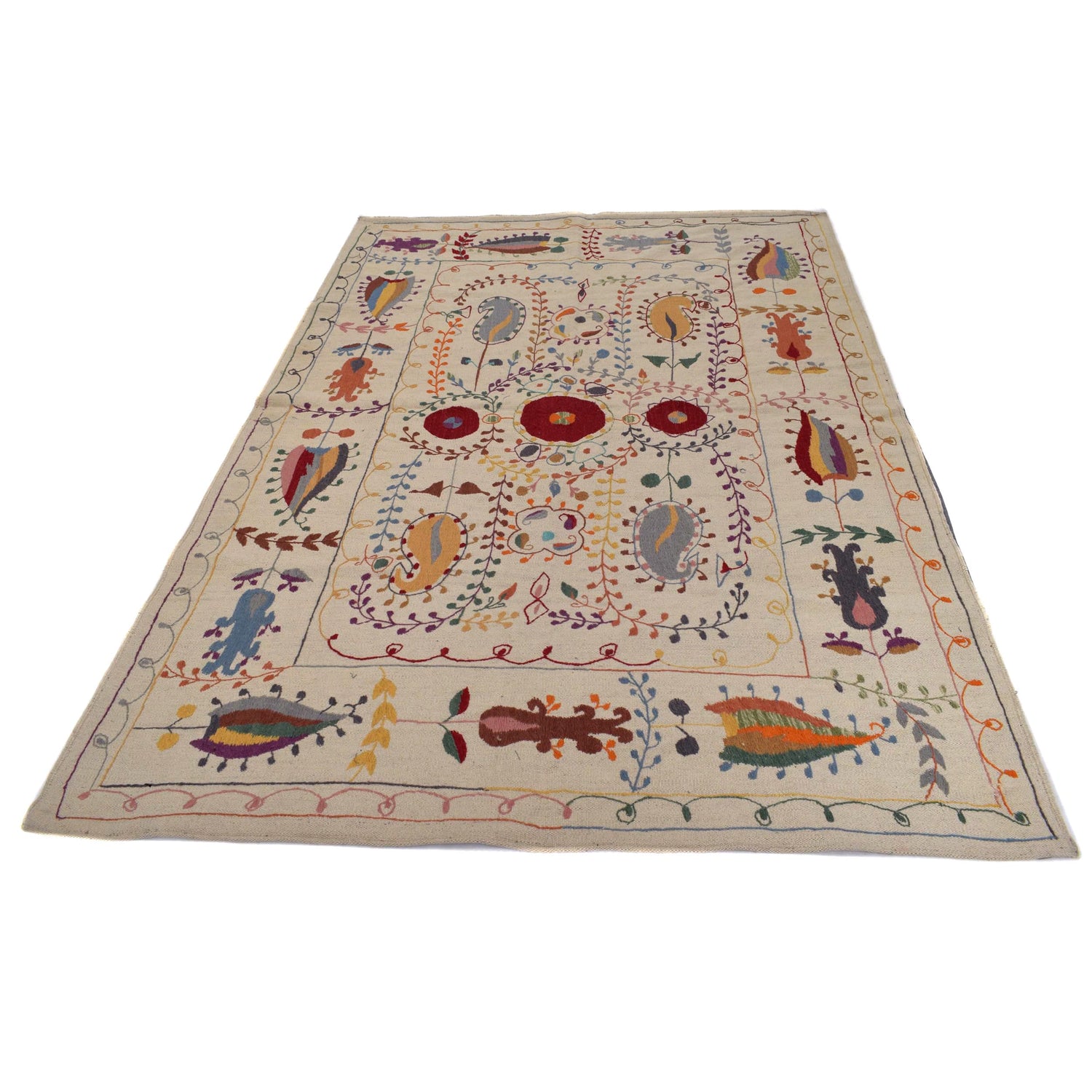 Hand Made Embroidery Kilim 5' 3" x 7' 10" ft / 159 x 238 cm - No. B32080
