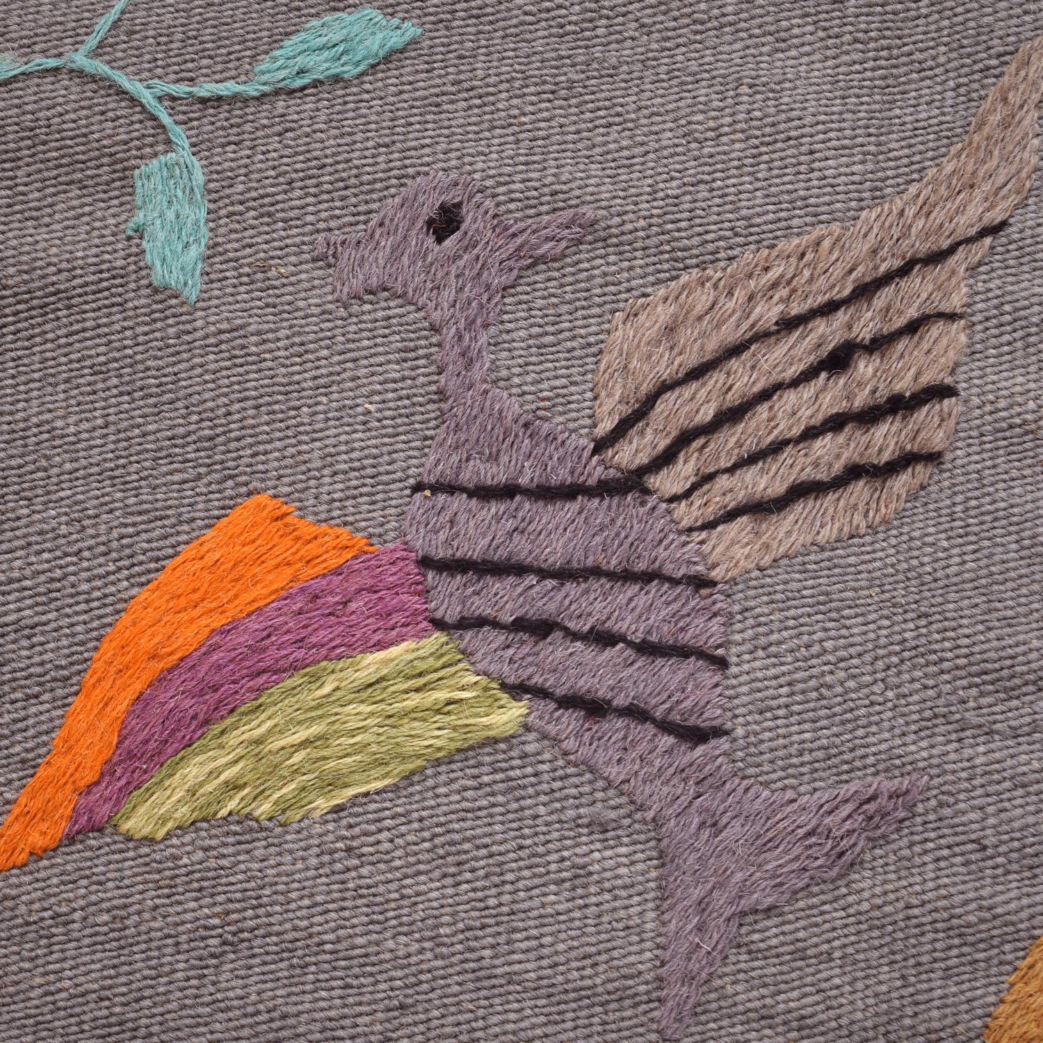 Gray Color Embroidery Flat Weave Kilim 3' 11" x 6' 5" ft / 120 x 196 cm - No. B32082