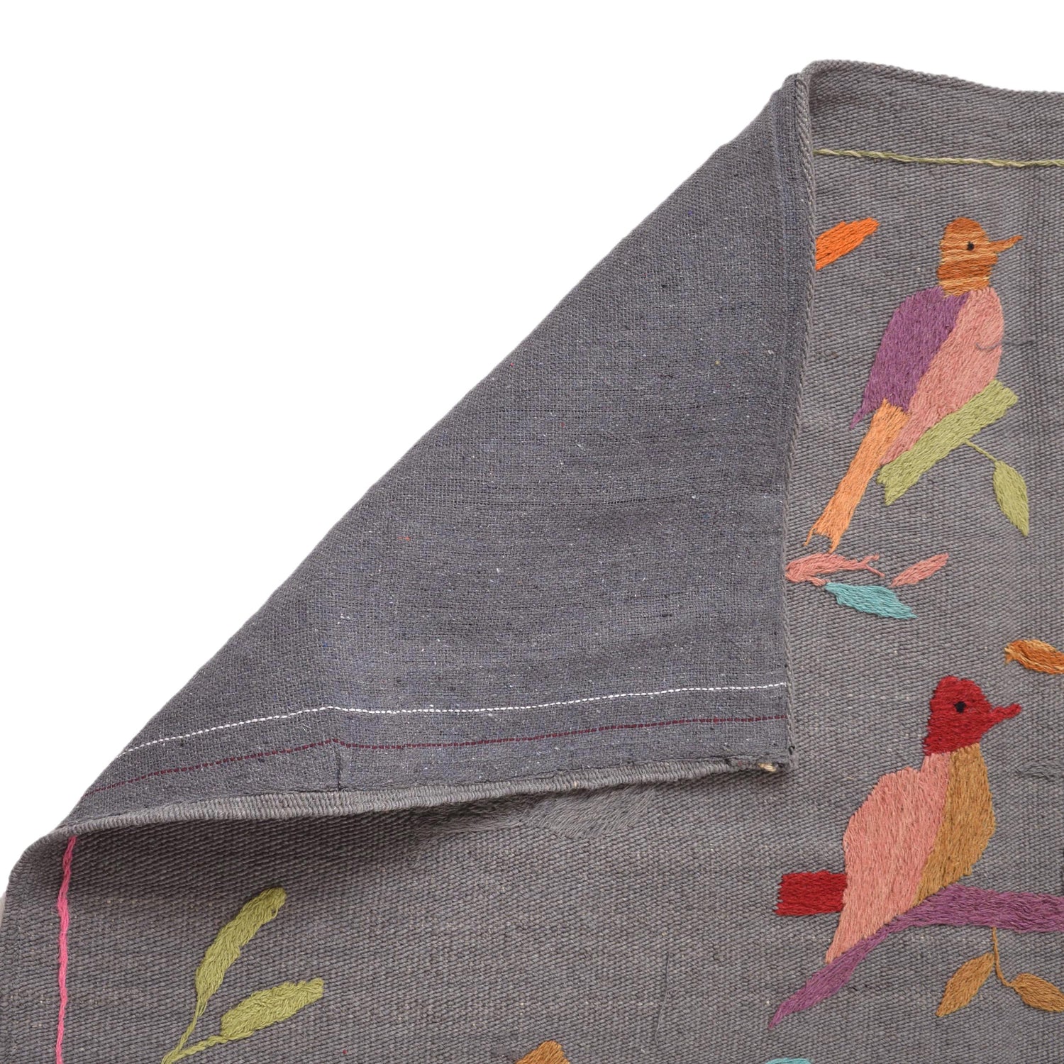 Gray Color Embroidery Flat Weave Kilim 3' 11" x 6' 5" ft / 120 x 196 cm - No. B32082