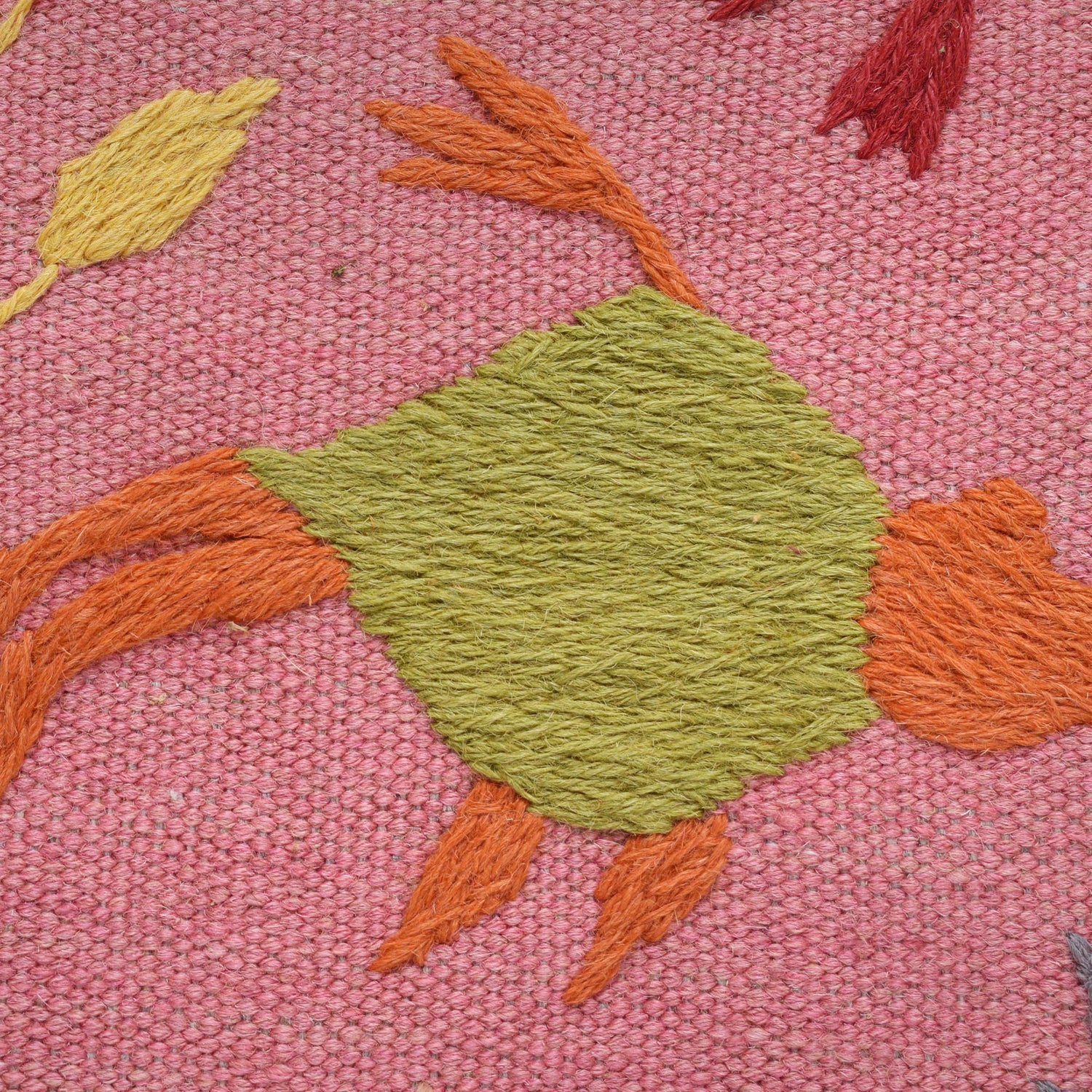 Pink Color Embroidery Flat Weave Kilim 3' 9" x 5' 10" ft / 114 x 178 cm - No. B32085