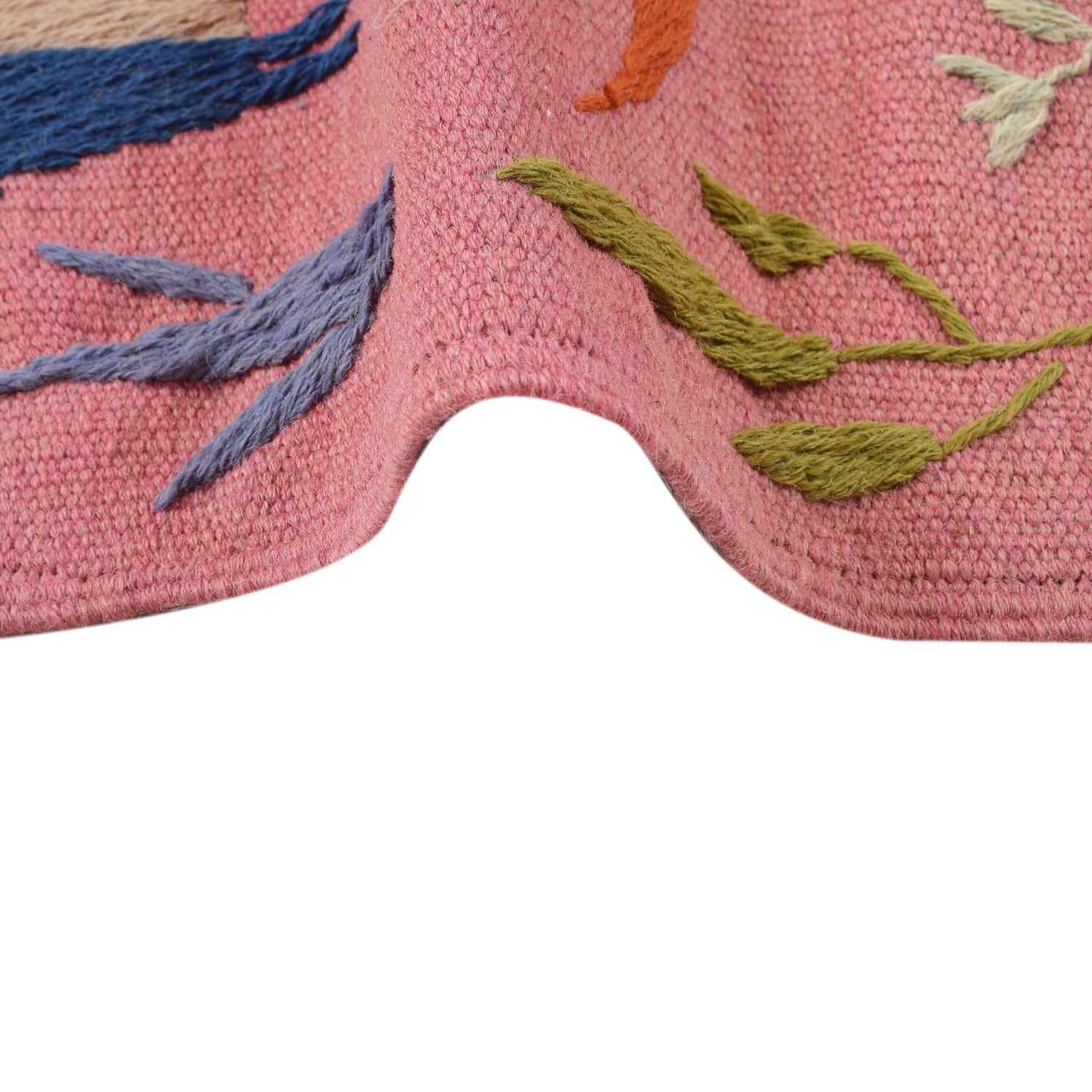 Pink Color Embroidery Flat Weave Kilim 3' 9" x 5' 10" ft / 114 x 178 cm - No. B32085