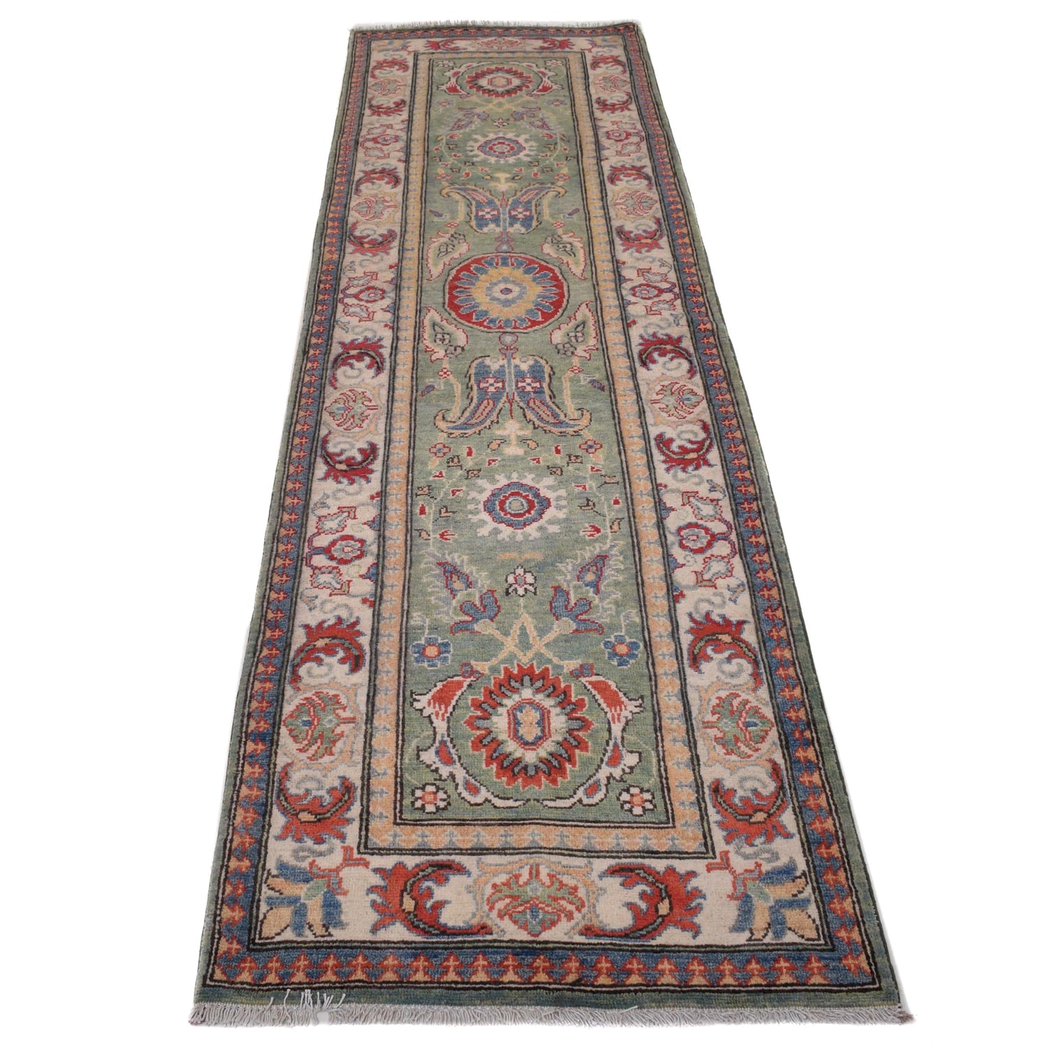 Hand knotted Kazak Runner Carpet 2' 7" x 9' 7" ft / 78 x 292 cm - No. B33014