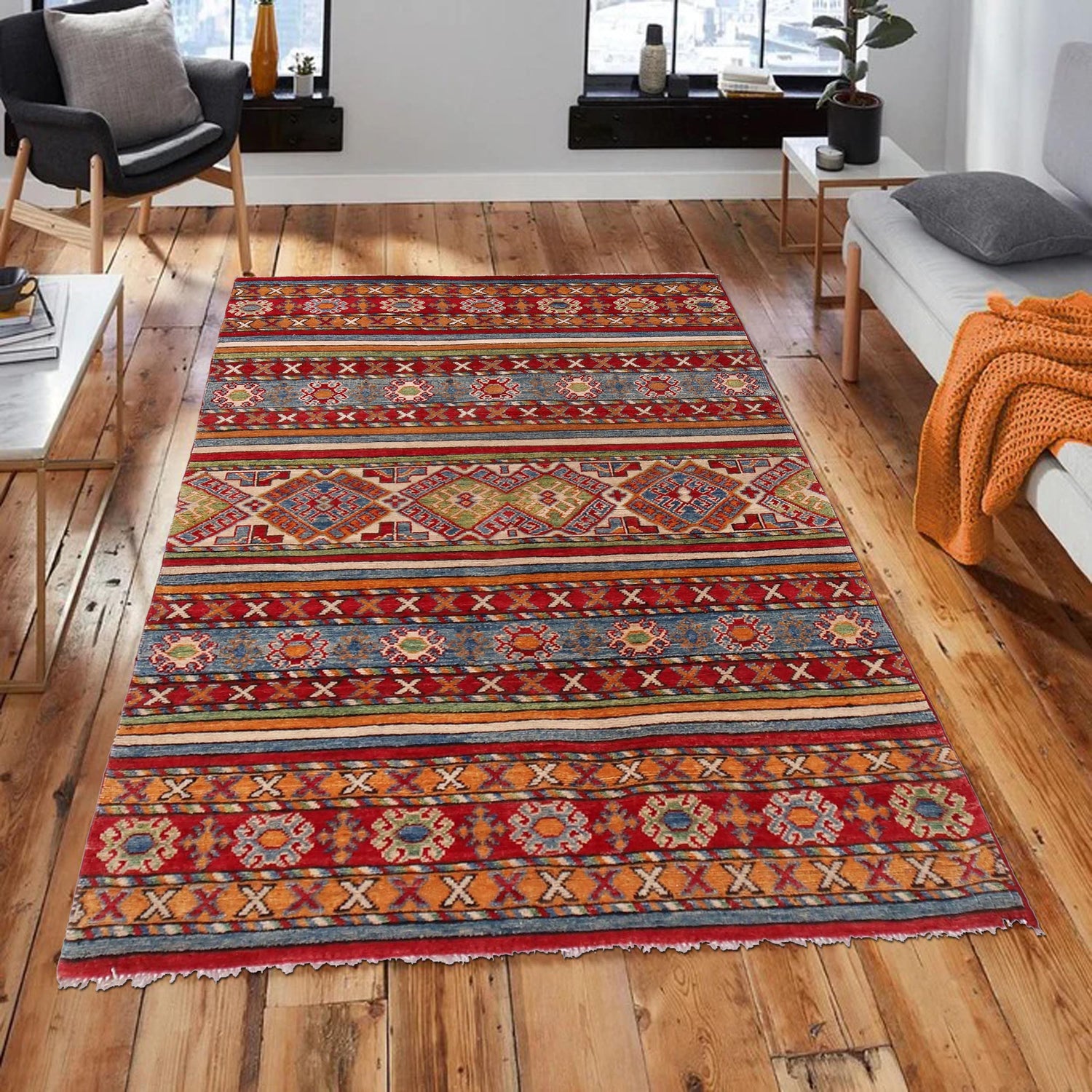 Hand Knotted Khurjeen Oriental Rug 4' 0" x 5' 9" ft / 123 x 174 cm - No. B33016