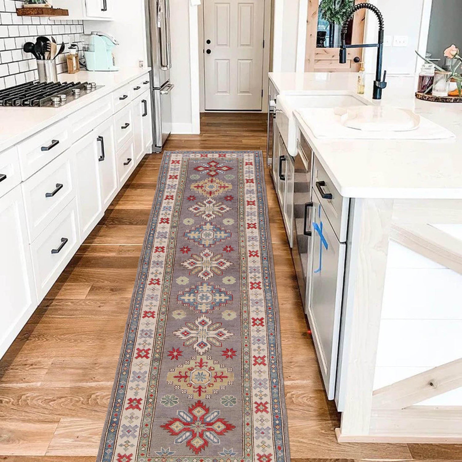 Hand knotted Kazak Runner Carpet 2' 8" x 9' 10" ft / 82 x 300 cm - No. B33046