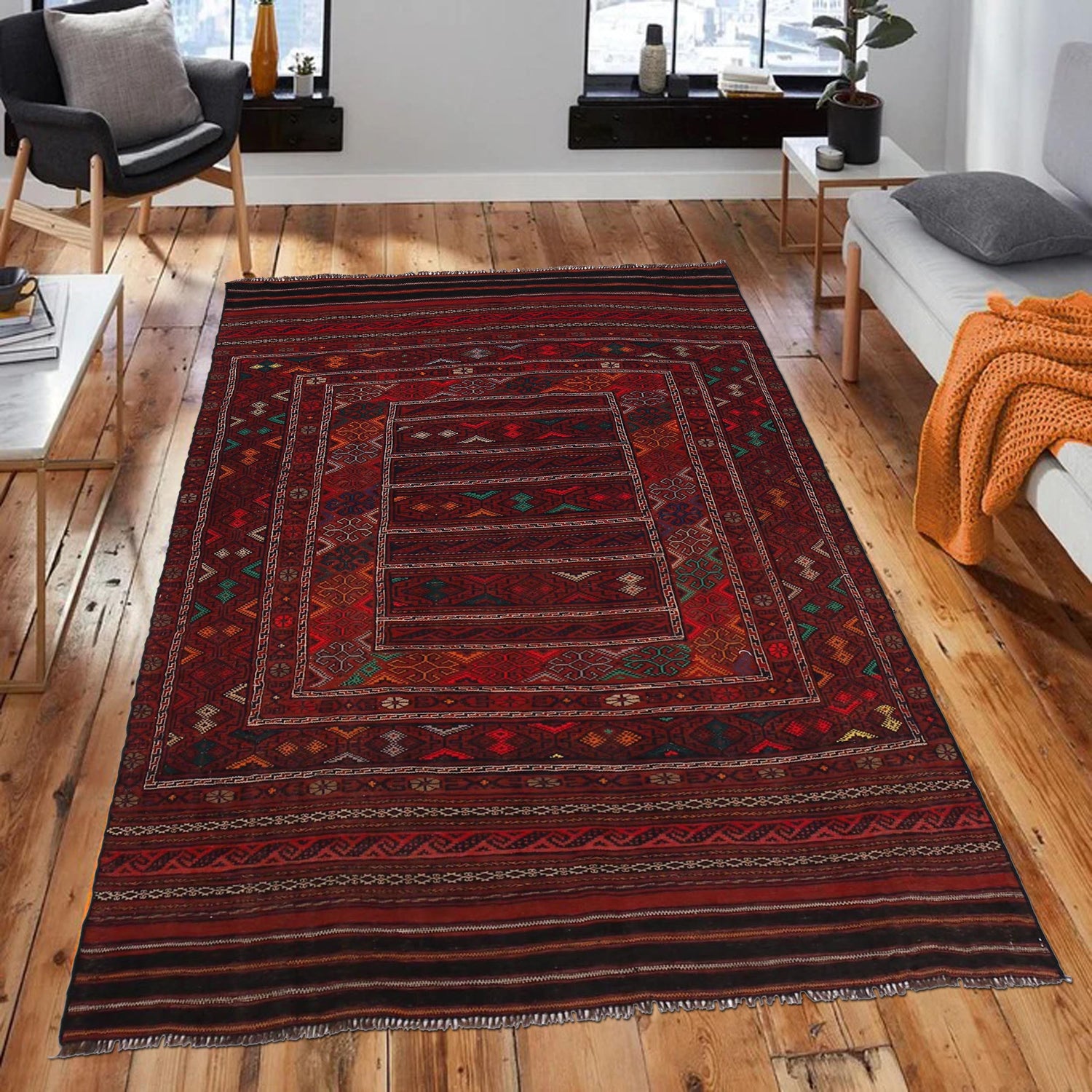 Afghan Laghari Kilim 4' 8" x 7' 1" ft / 143 x 215 cm - No. B33049