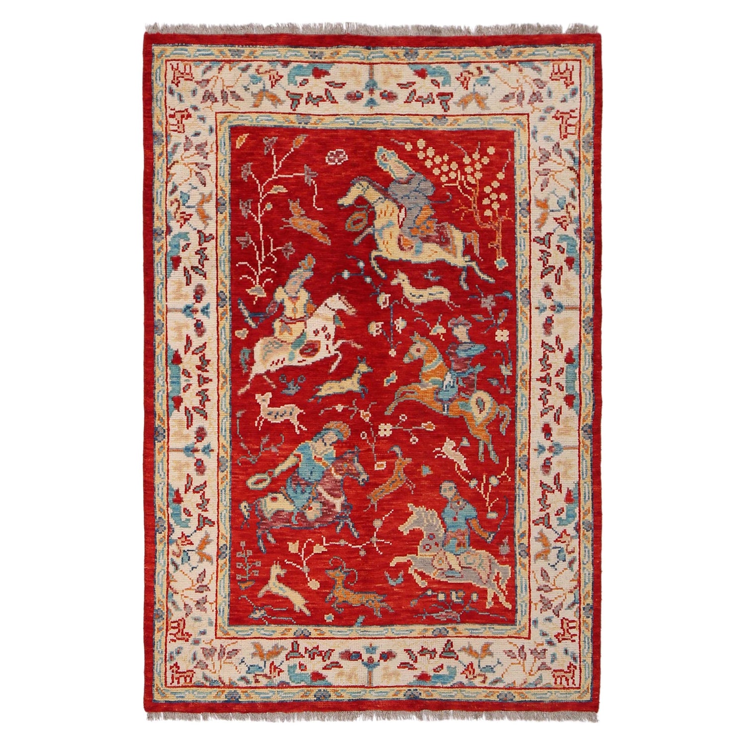 Handmade Picture Area Rug 4' 1" x 6' 0" ft / 124 x 182 cm - No. B33050