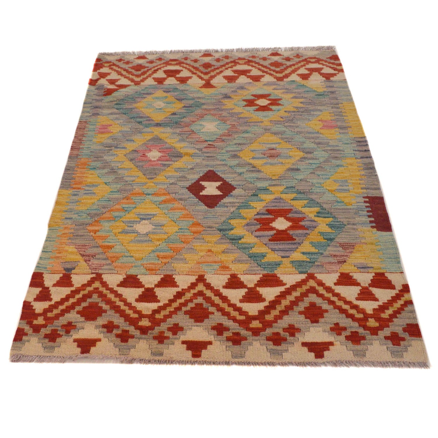 Hand Knotted Afghan Style Kilim 3' 4" x 5' 2" ft / 101 x 158 cm - No. B33103