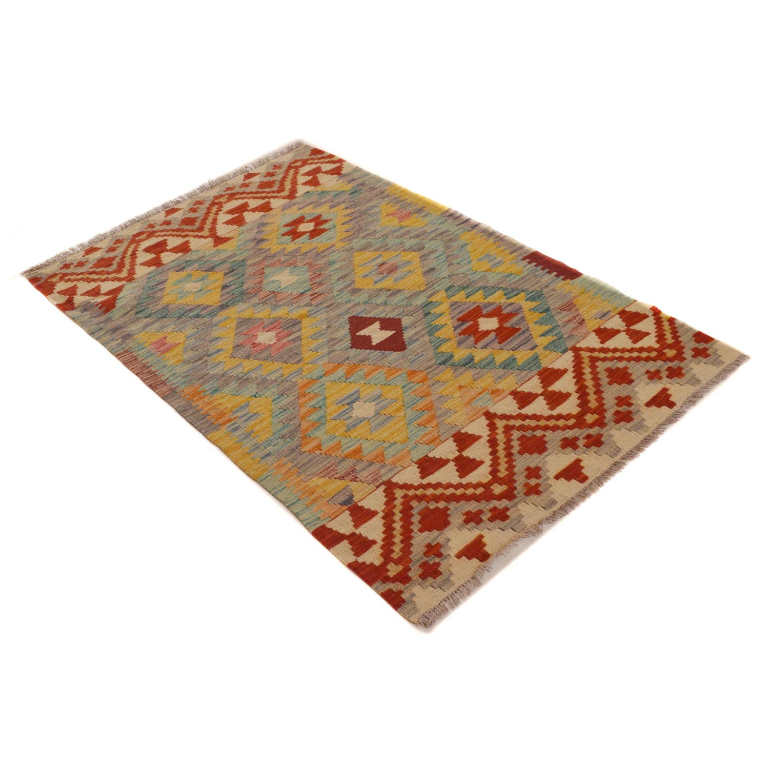 Hand Knotted Afghan Style Kilim 3' 4" x 5' 2" ft / 101 x 158 cm - No. B33103