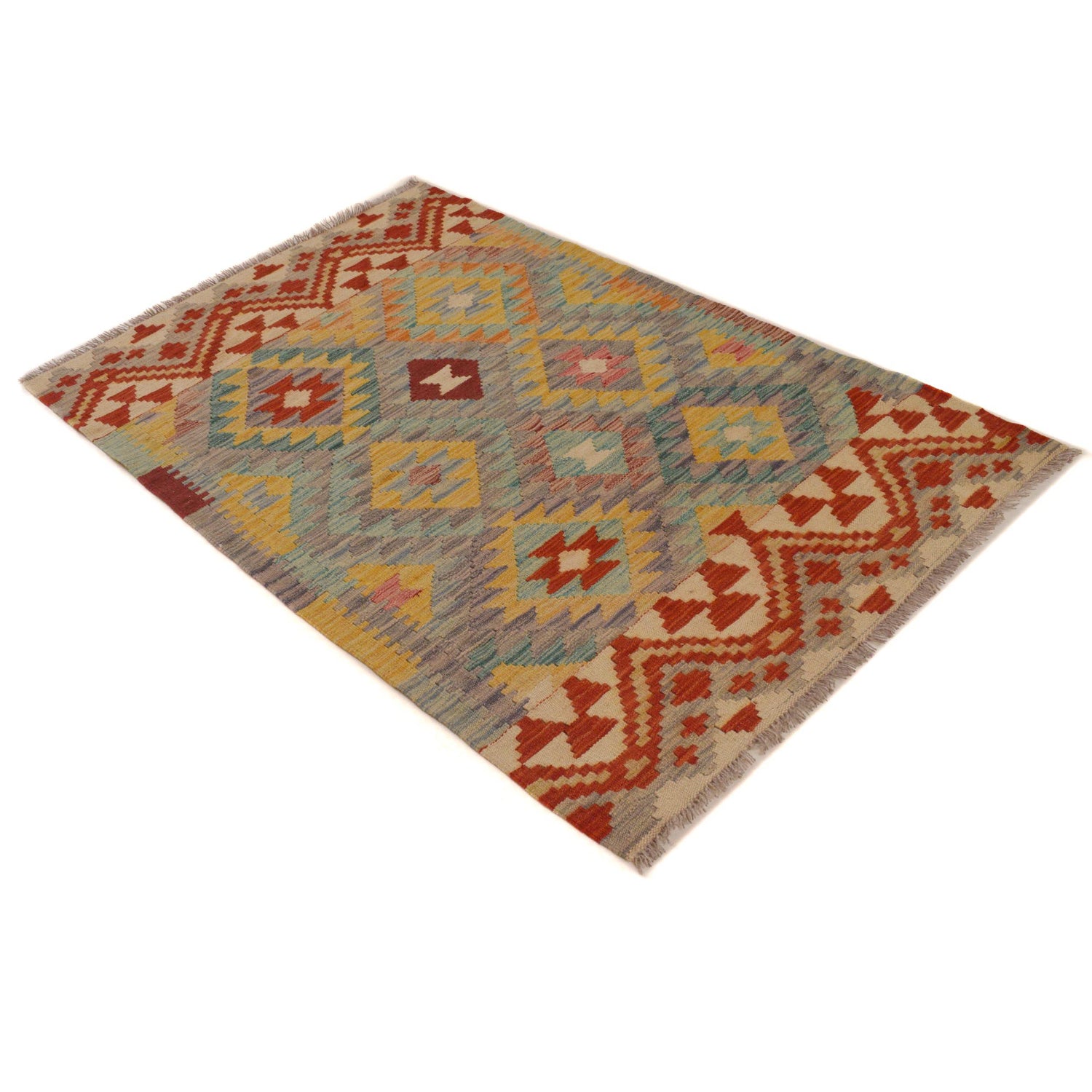 Hand Knotted Afghan Style Kilim 3' 4" x 5' 2" ft / 101 x 158 cm - No. B33103