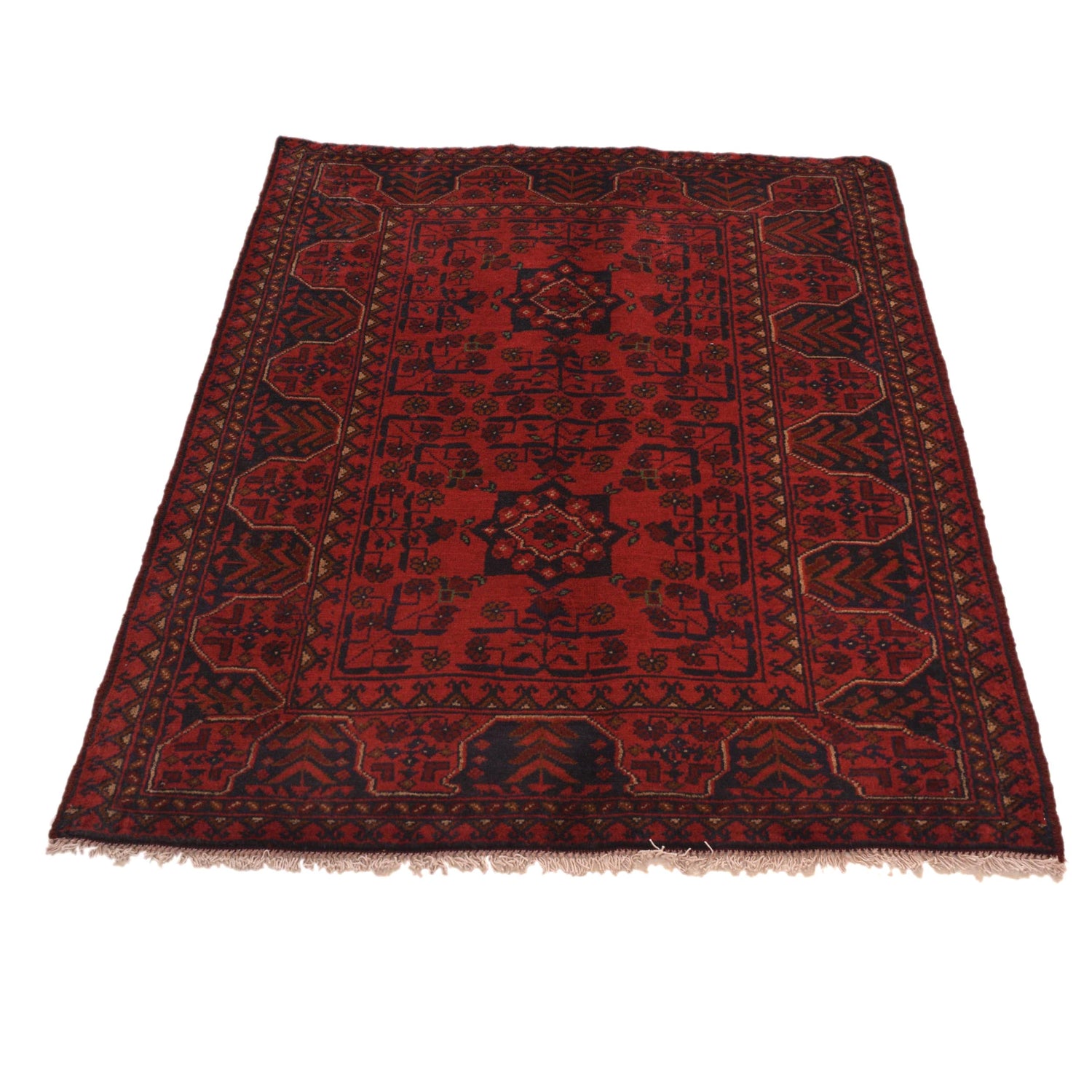 Red Color Afghan Area Rug 3' 4" x 5' 0" ft / 102 x 153 cm - No. B34188