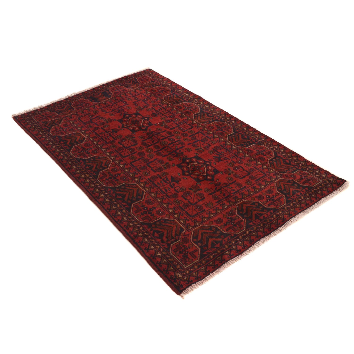 Red Color Afghan Area Rug 3' 4" x 5' 0" ft / 102 x 153 cm - No. B34188