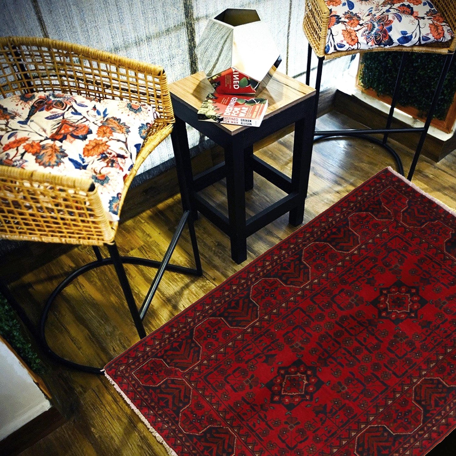 Red Color Afghan Area Rug 3' 4" x 5' 0" ft / 102 x 153 cm - No. B34188