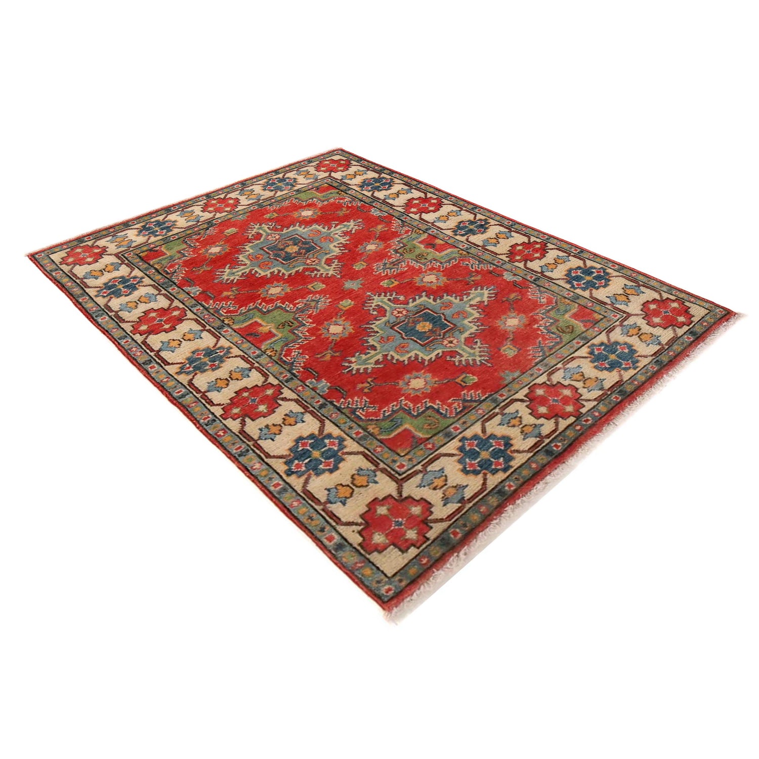 Hand Knotted Kazak Oriental Rug 3' 4" x 4' 8" ft / 102 x 141 cm - No. B34607