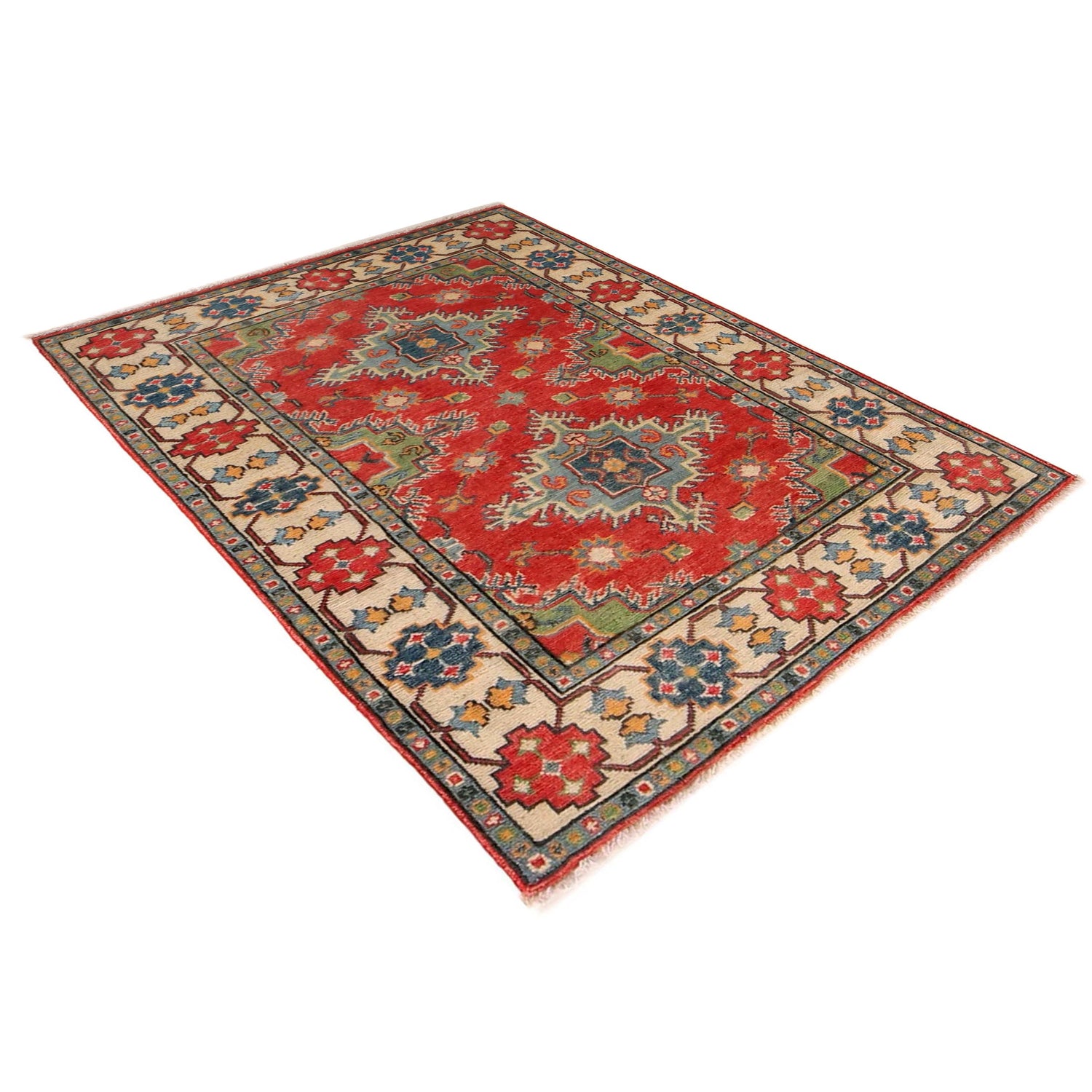 Hand Knotted Kazak Oriental Rug 3' 4" x 4' 8" ft / 102 x 141 cm - No. B34607