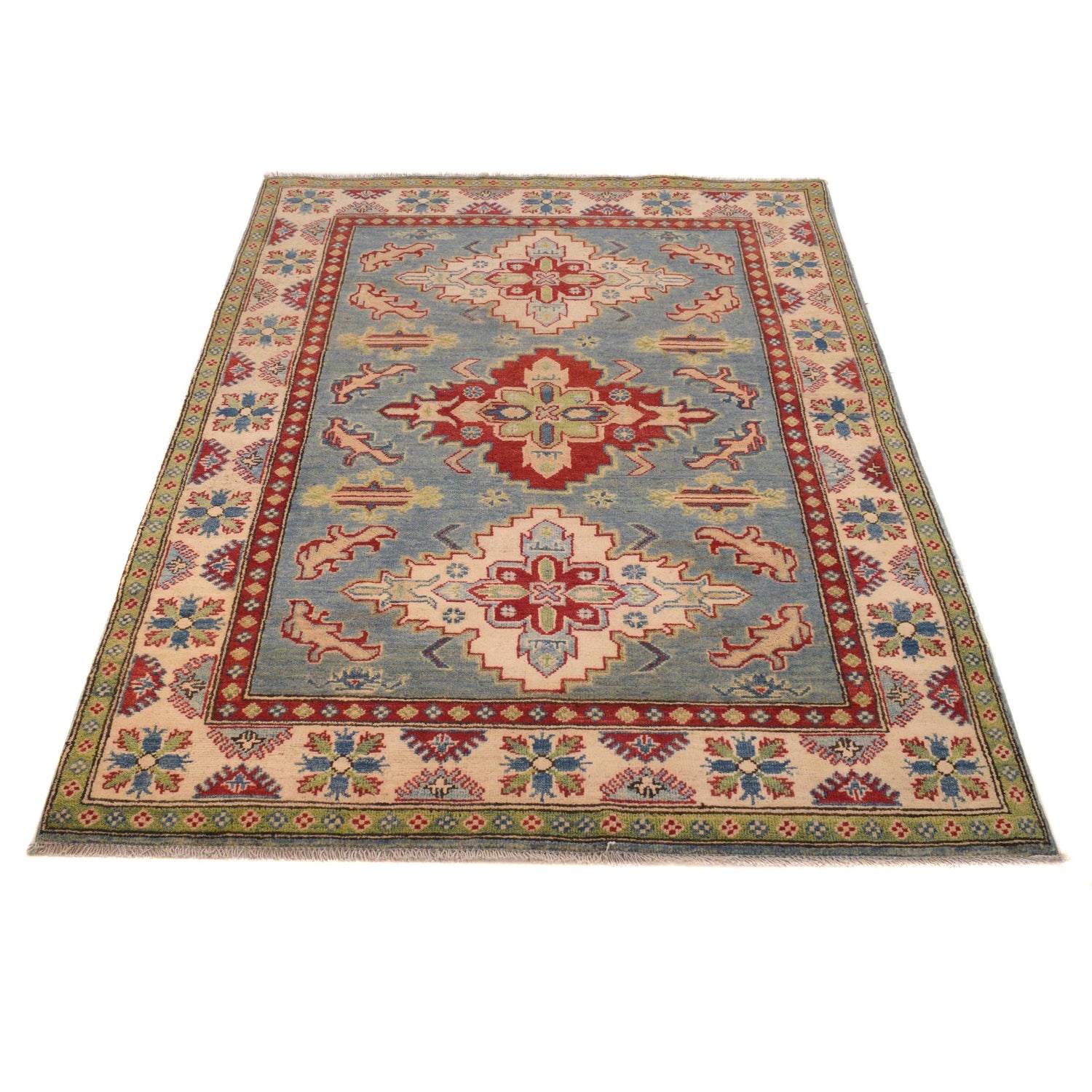 Blue Color Kazak Rug 4' 0" x 5' 9" ft / 123 x 176 cm - No. B34608