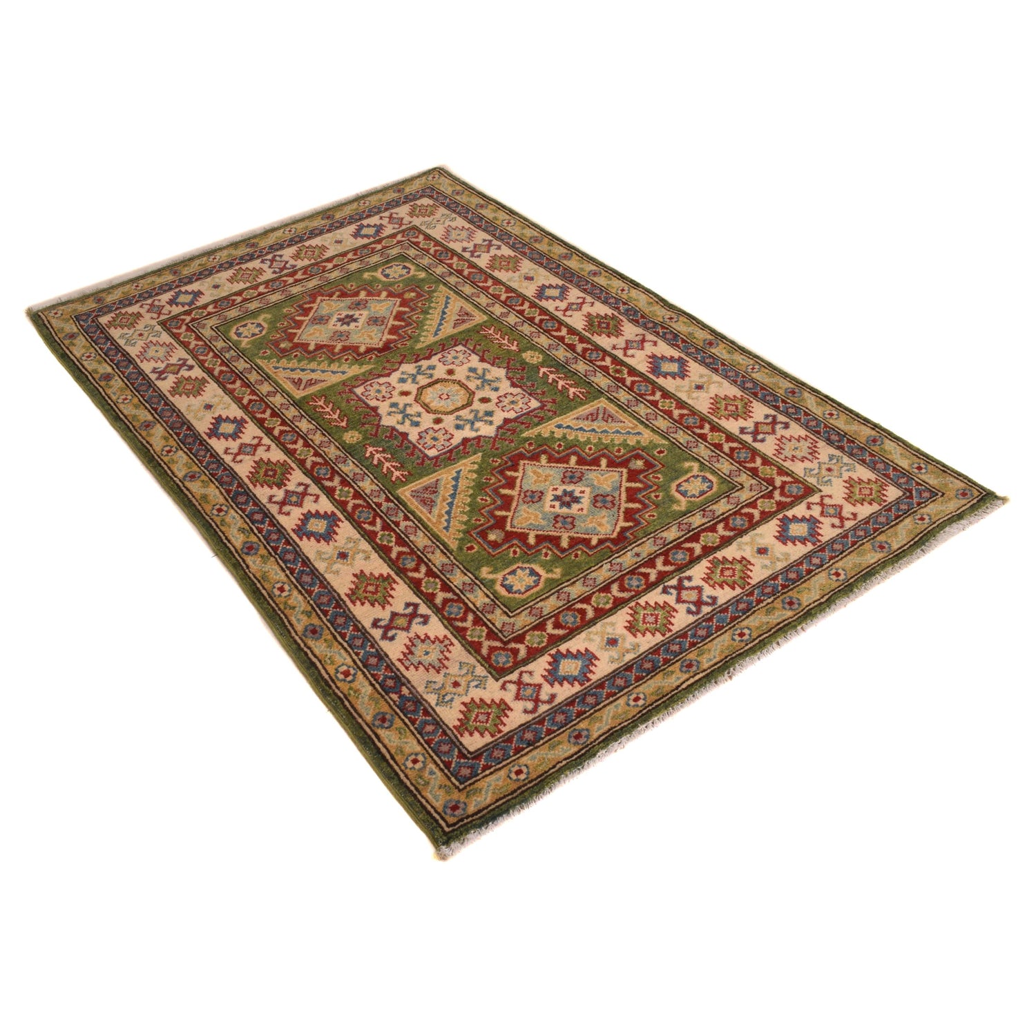 Green Color Kazak Rug 3' 5" x 5' 2" ft / 103 x 157 cm - No. B34618