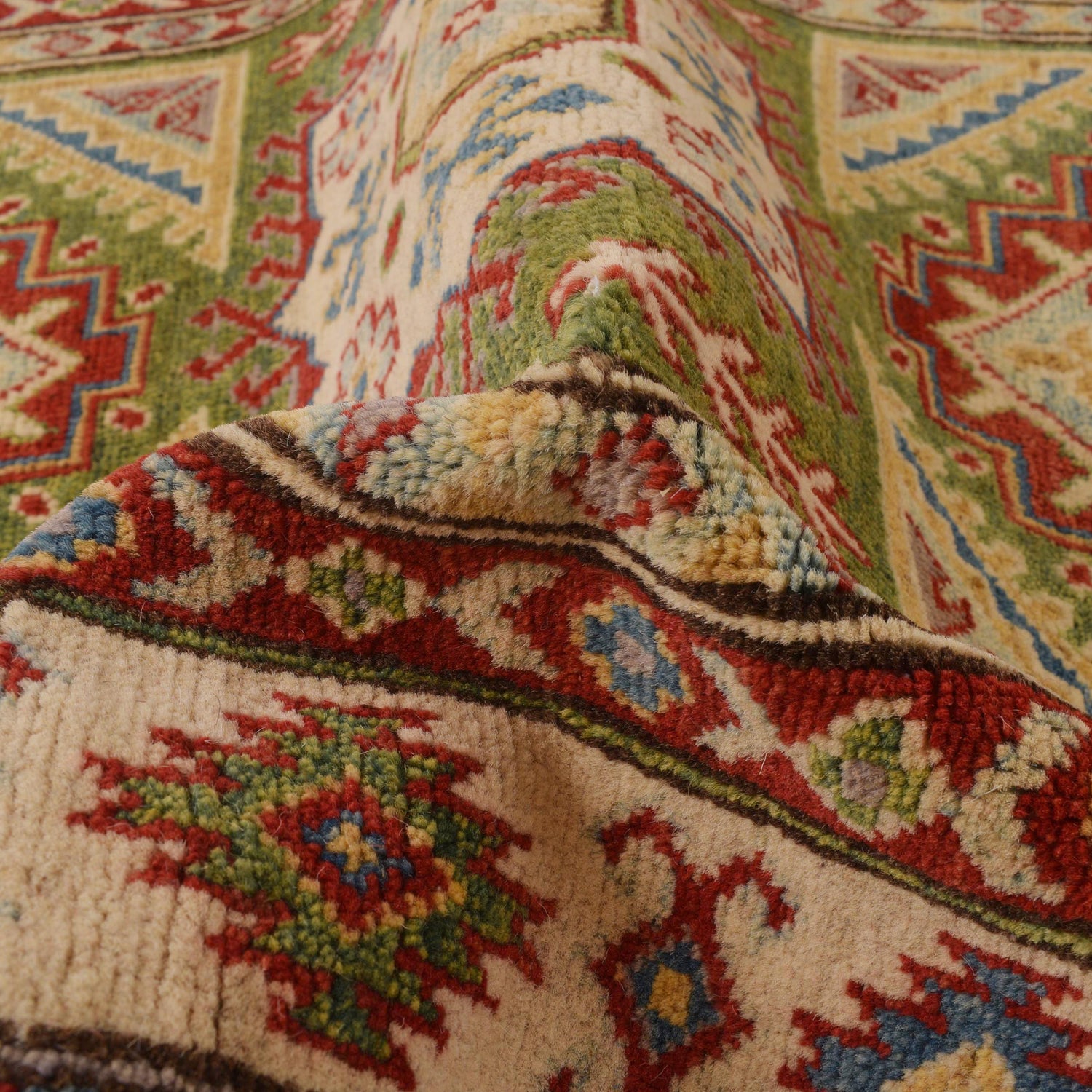 Green Color Kazak Rug 3' 5" x 5' 2" ft / 103 x 157 cm - No. B34618