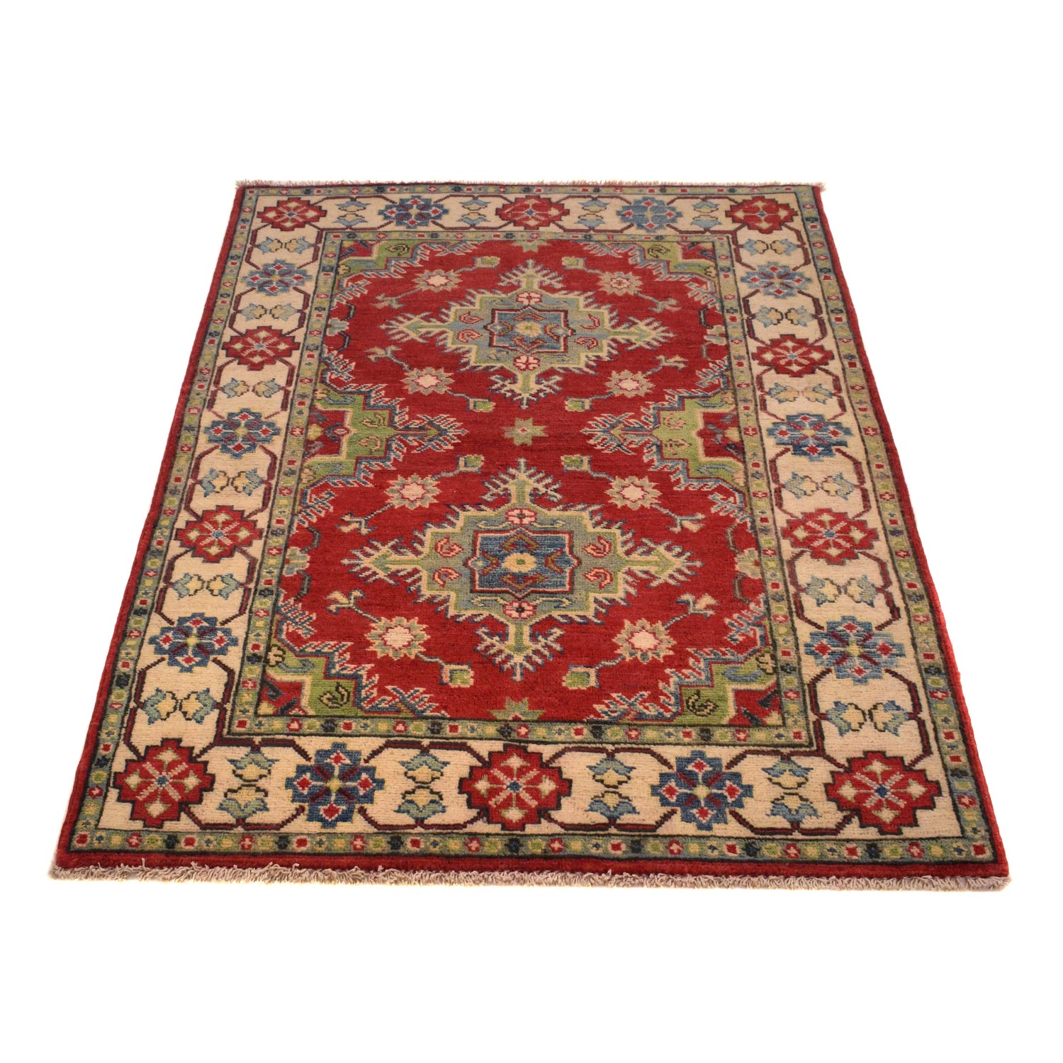 Handmade Kazak Area Rug 3' 3" x 4' 7" ft / 99 x 140 cm - No. B34623